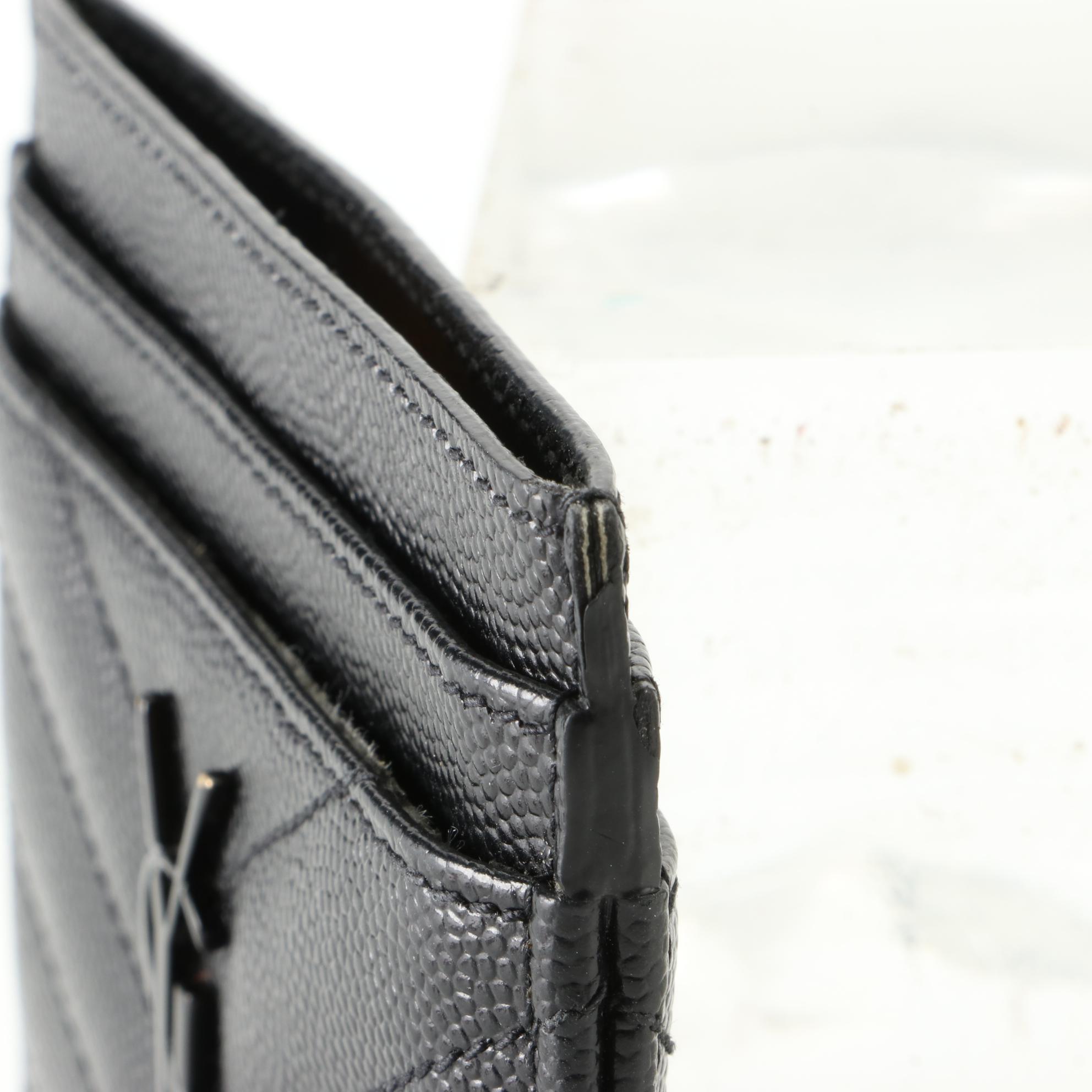 Saint Laurent Classic Monogram Chevron Matelessé Textured Leather Card Case