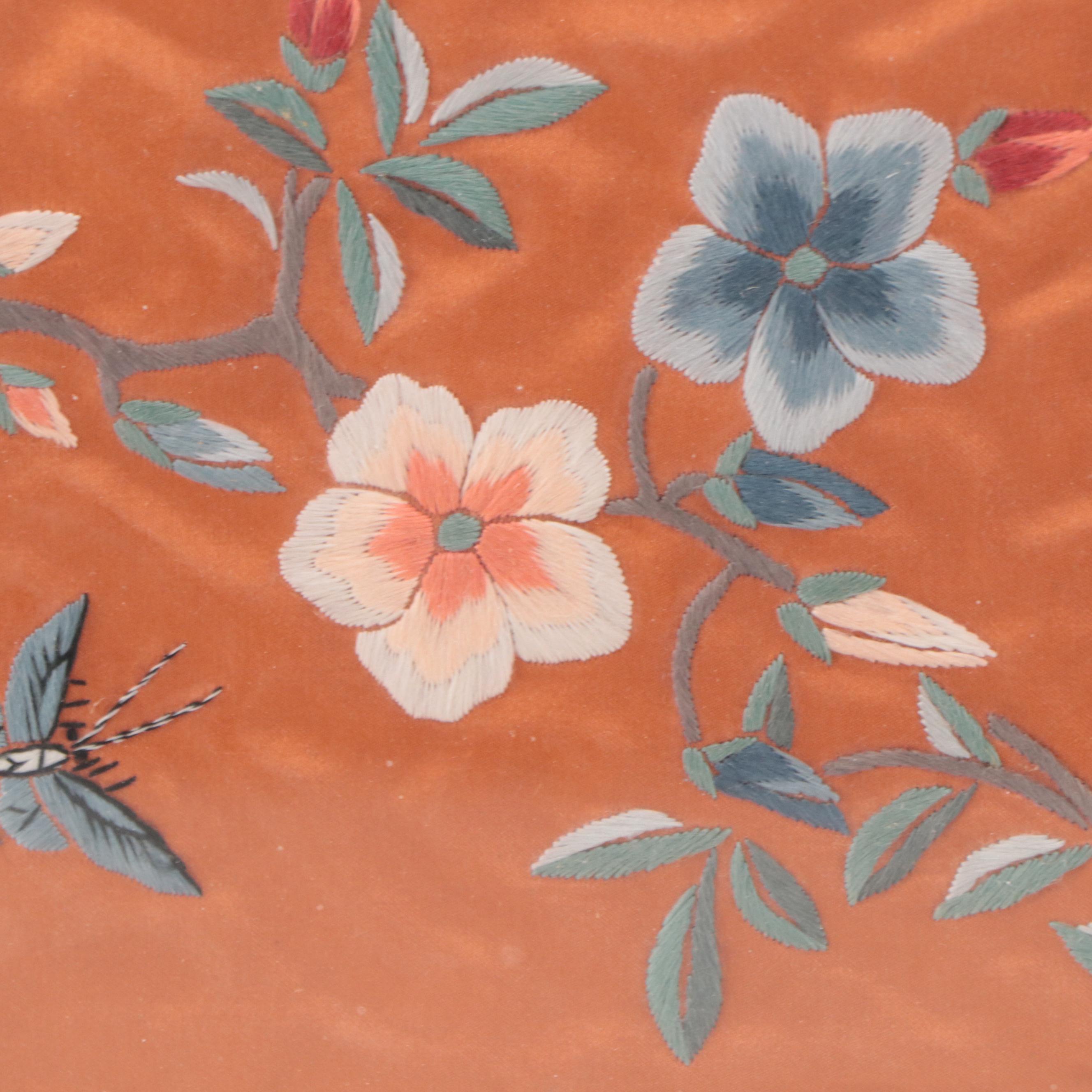 Japanese Floral Silk Wall Hanging Embroideries