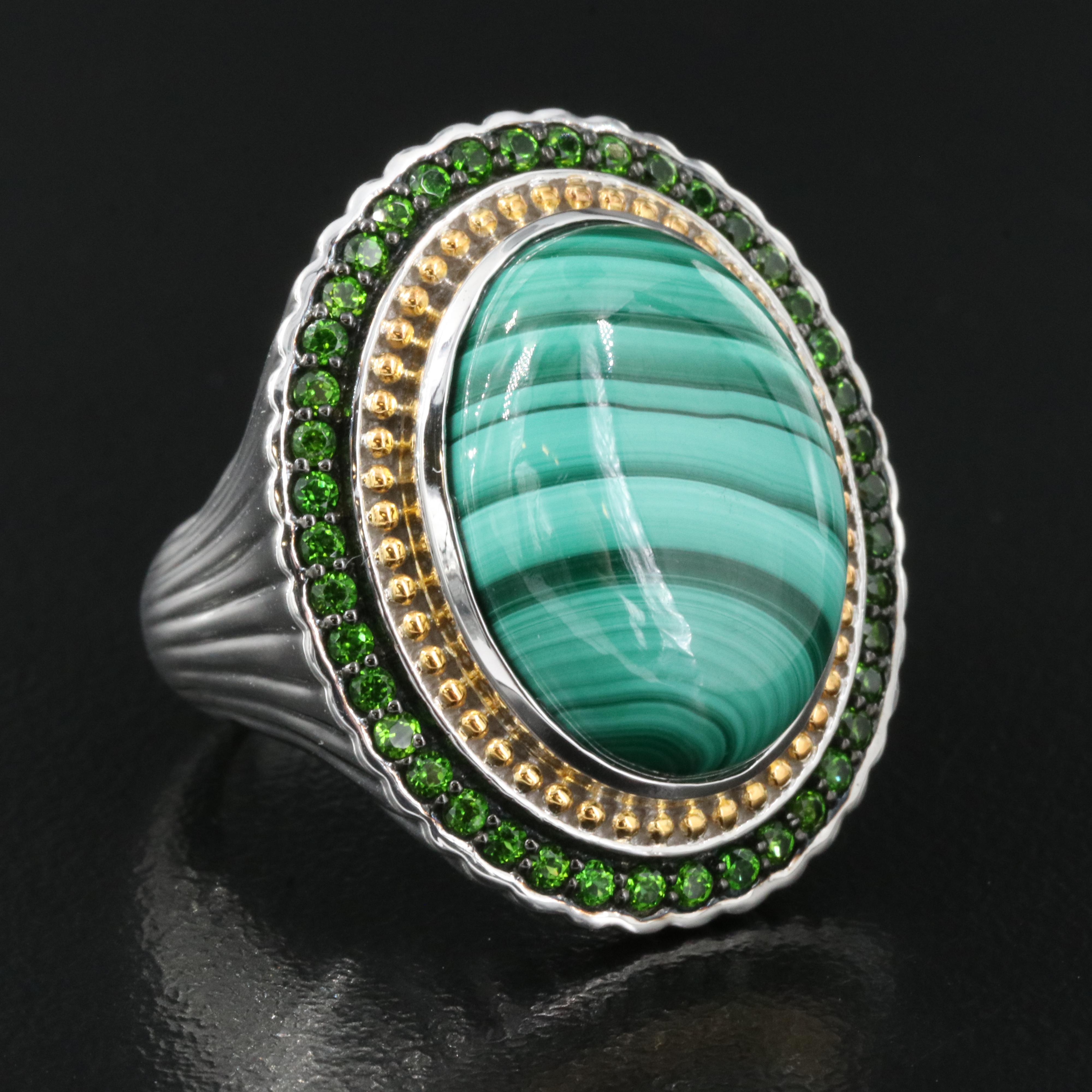 Sterling Malachite and Diopside Ring