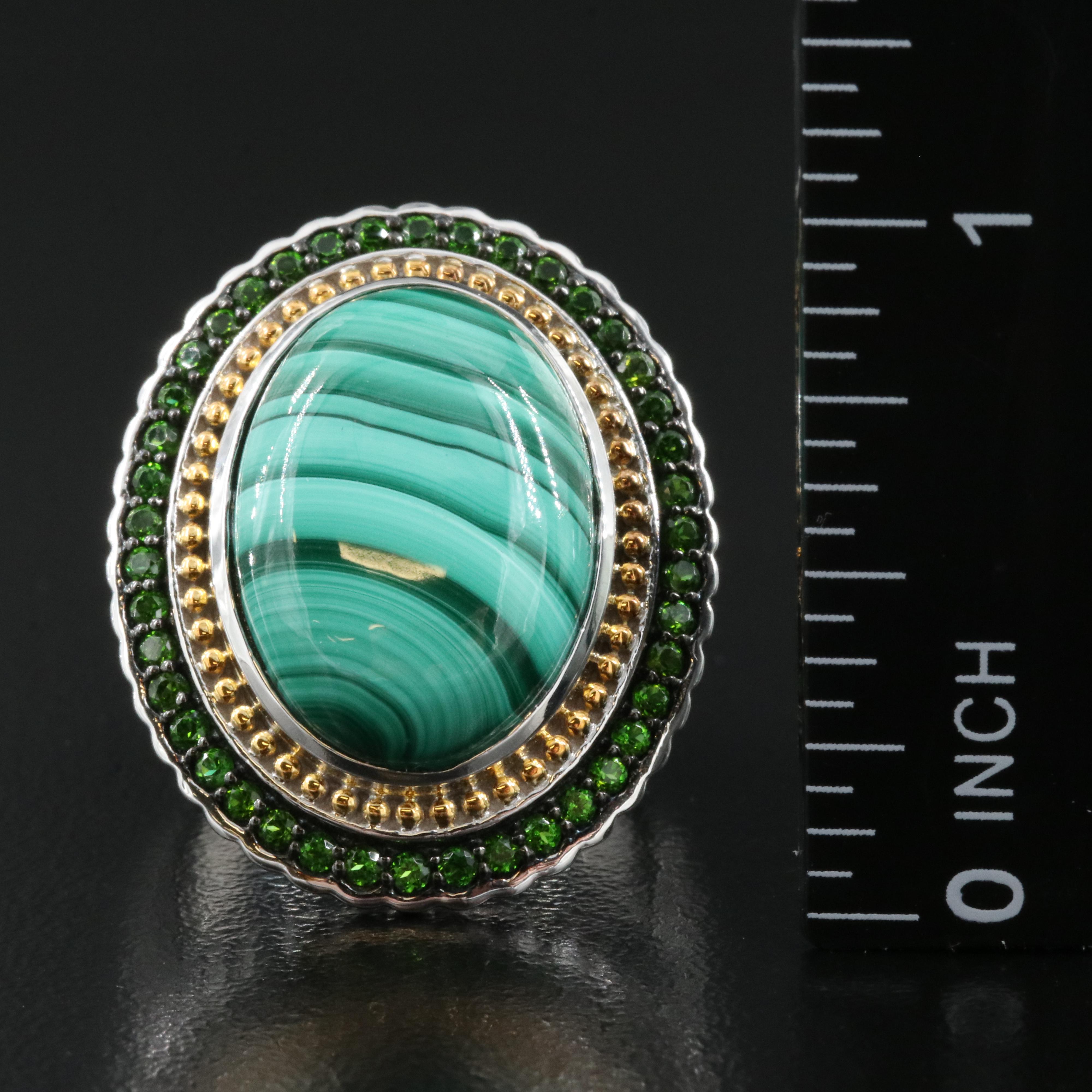 Sterling Malachite and Diopside Ring