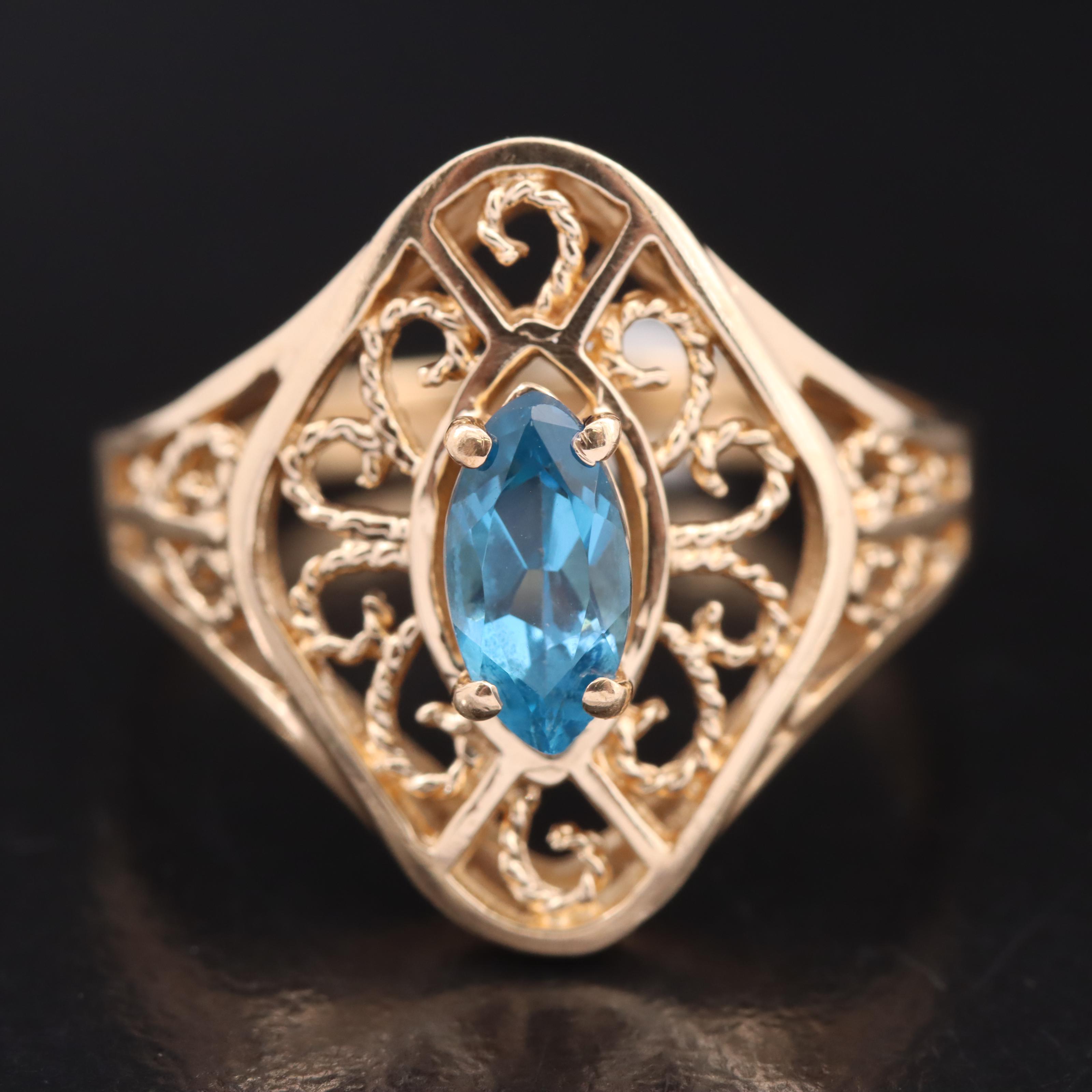 10K London Blue Topaz Navette Ring with Rope Detailing