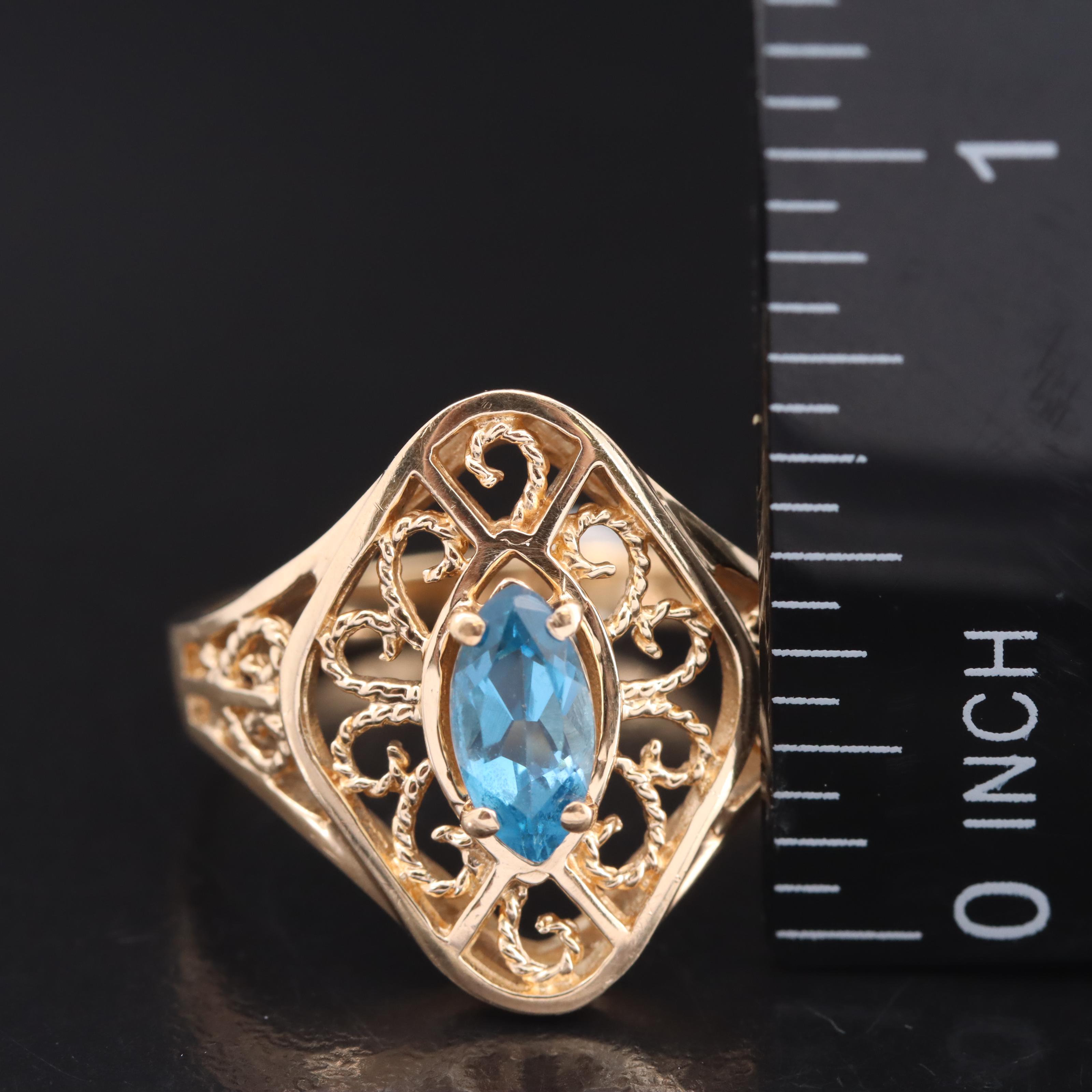 10K London Blue Topaz Navette Ring with Rope Detailing