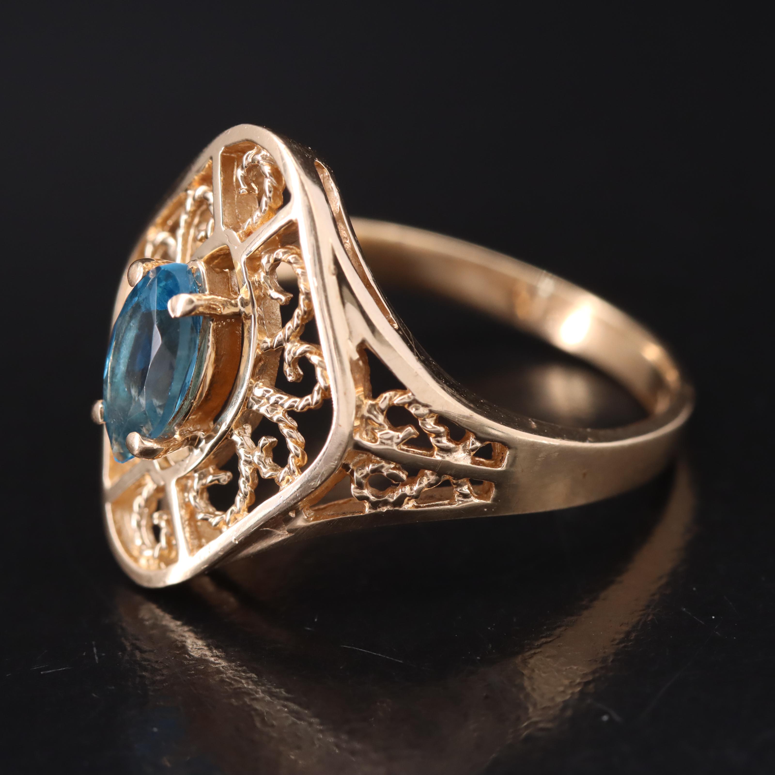 10K London Blue Topaz Navette Ring with Rope Detailing
