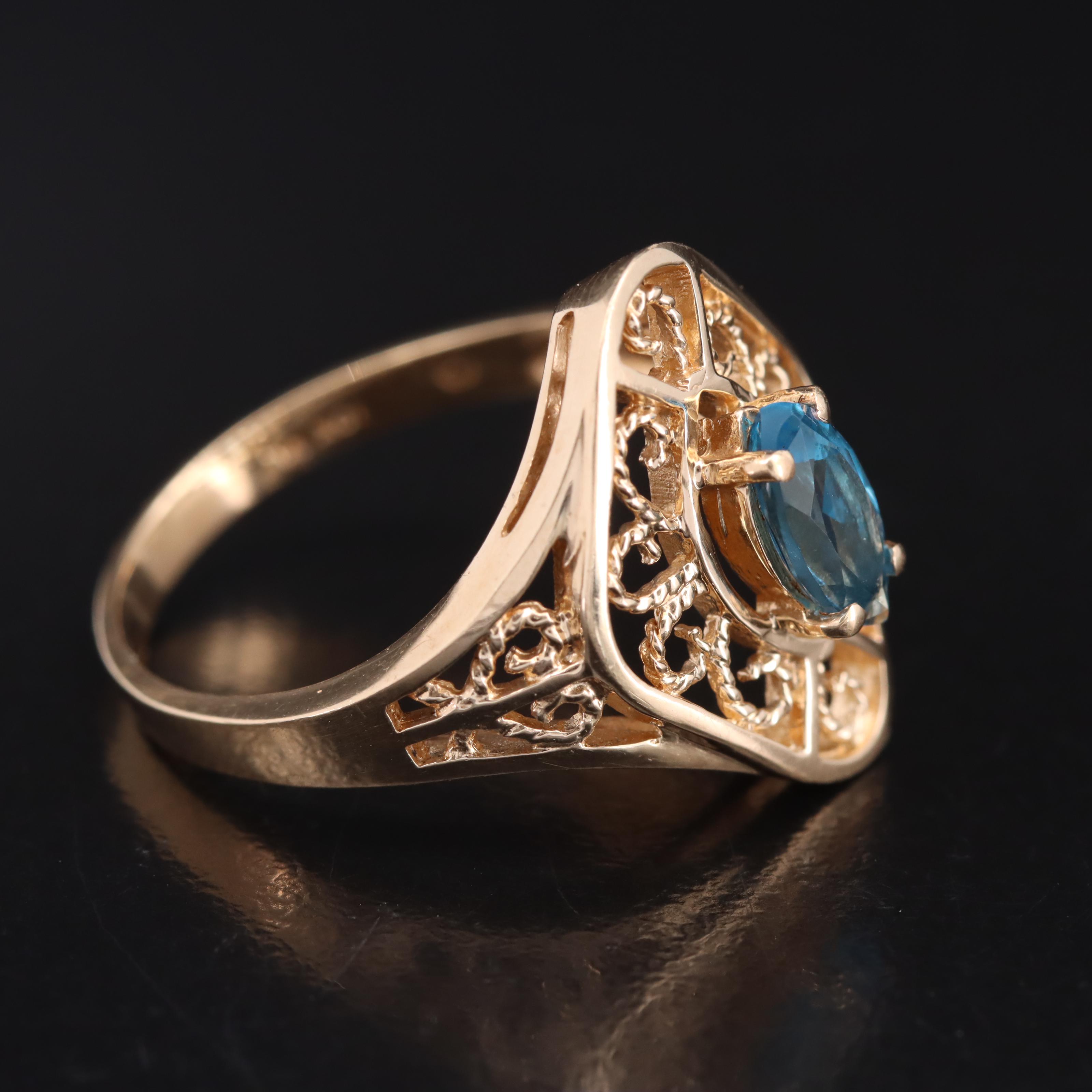 10K London Blue Topaz Navette Ring with Rope Detailing