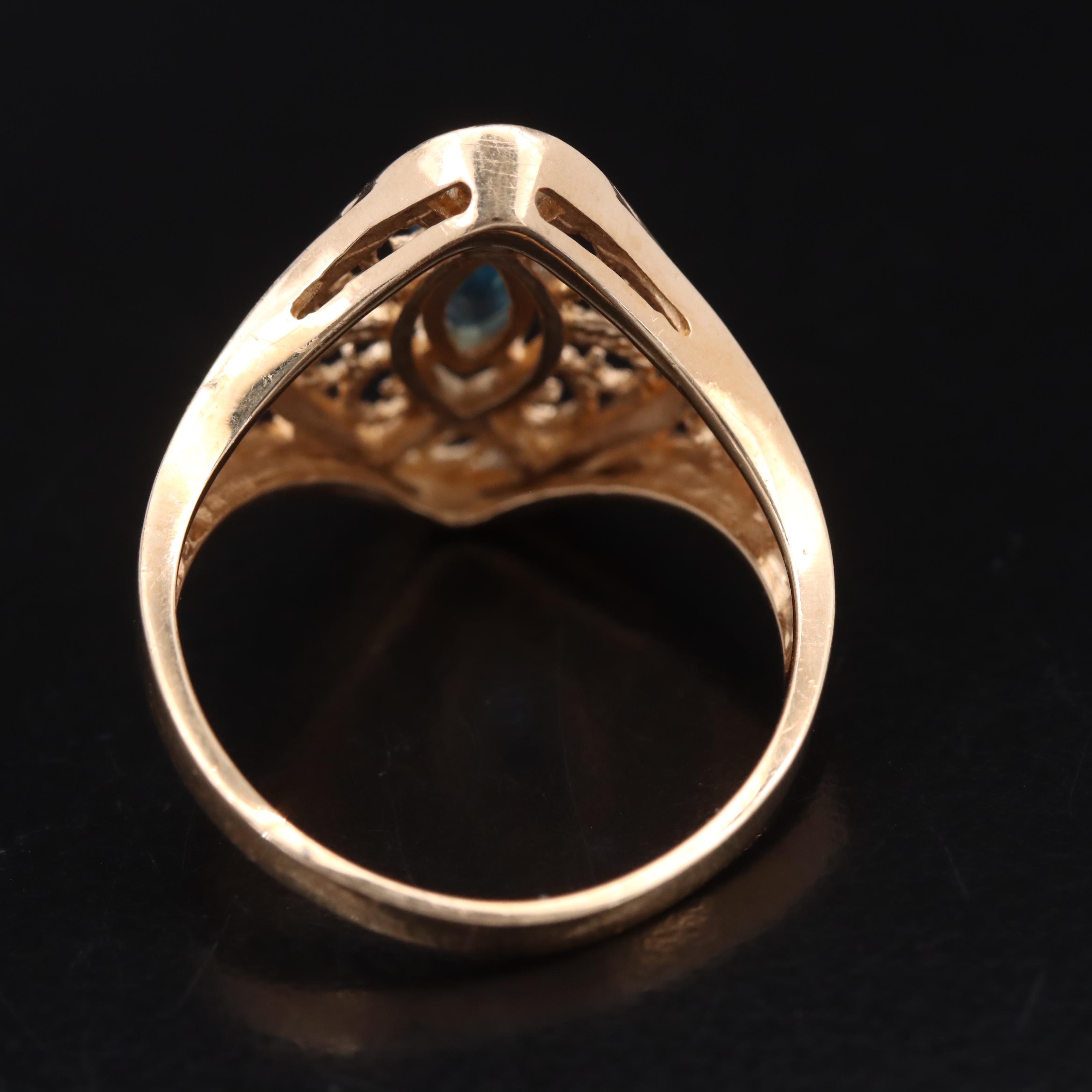 10K London Blue Topaz Navette Ring with Rope Detailing