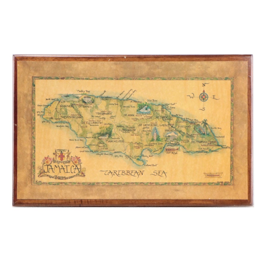 Offset Lithograph Map of Jamaica, Late 20th Century