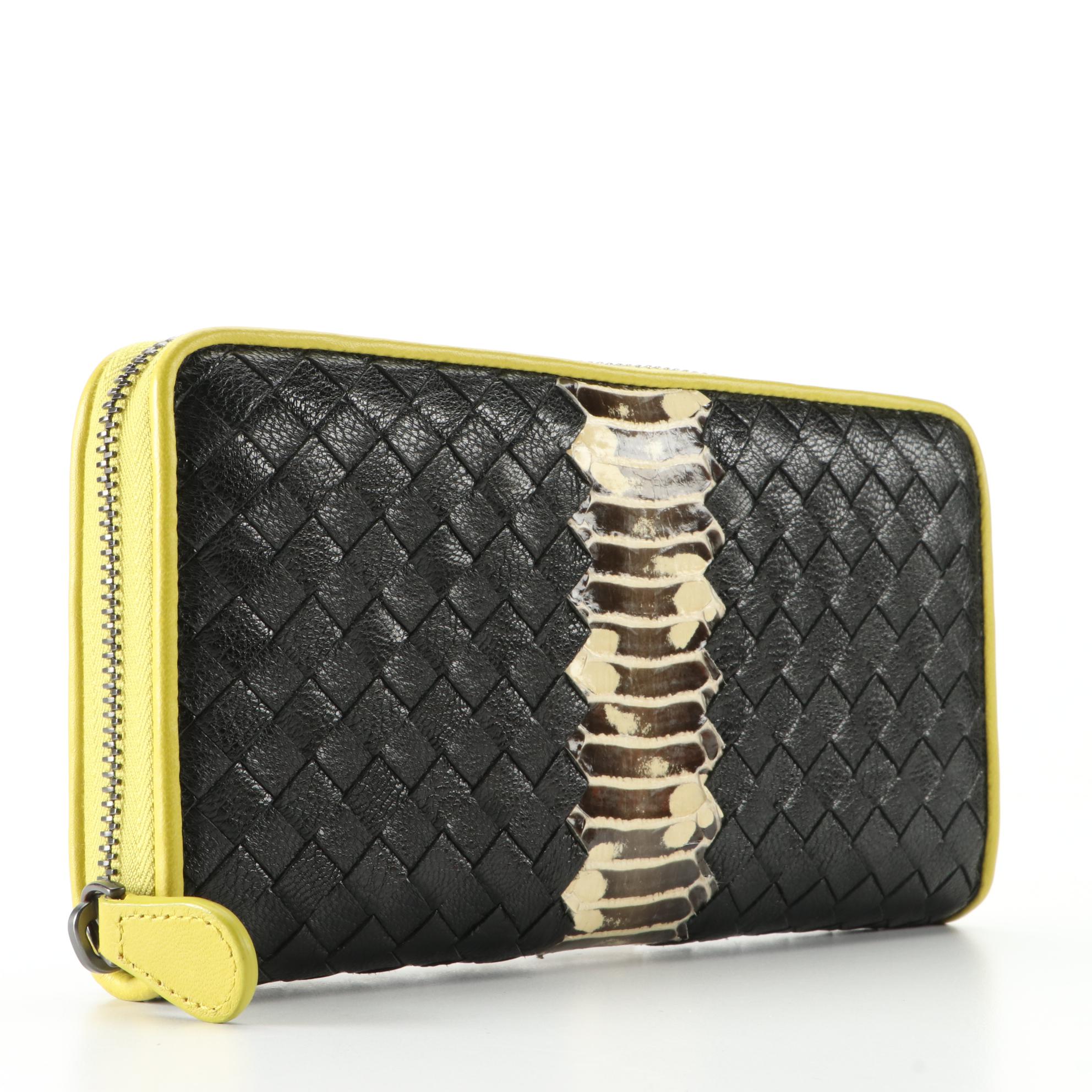 Bottega Veneta Intrecciato Leather and Python Skin Continental Wallet