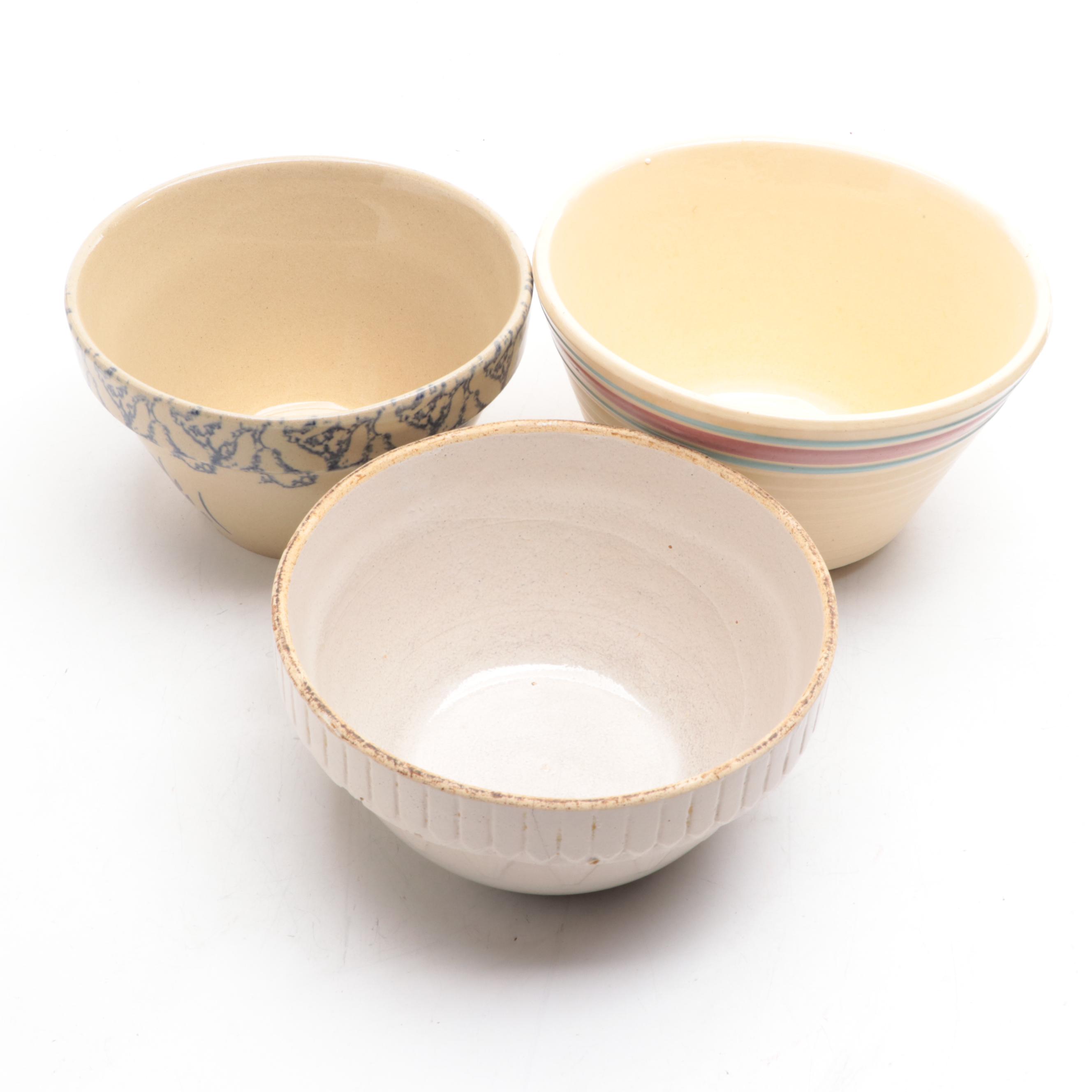 R. R. P. Co. Spongeware Mixing Bowl with Other American Ceramic Bowls