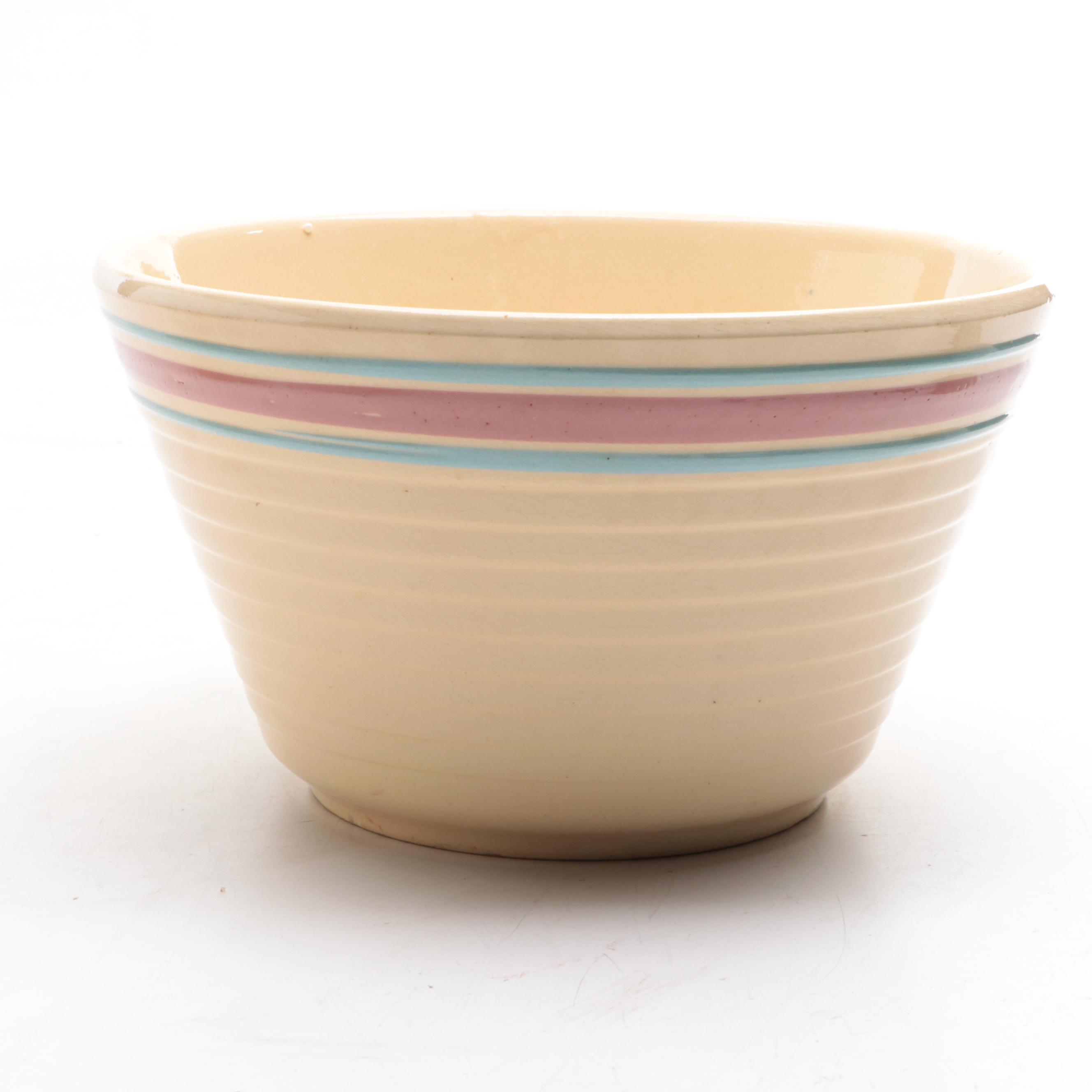 R. R. P. Co. Spongeware Mixing Bowl with Other American Ceramic Bowls