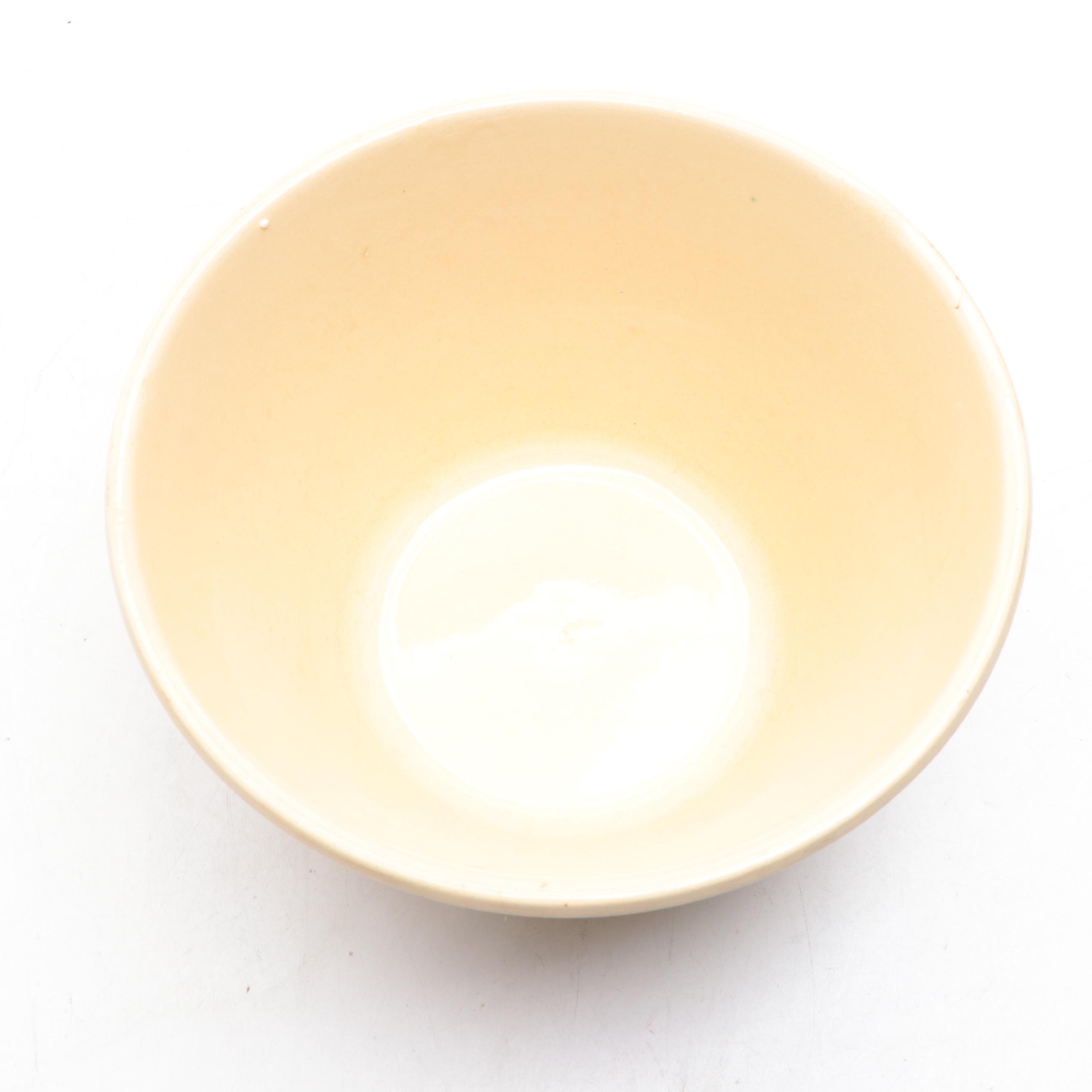R. R. P. Co. Spongeware Mixing Bowl with Other American Ceramic Bowls