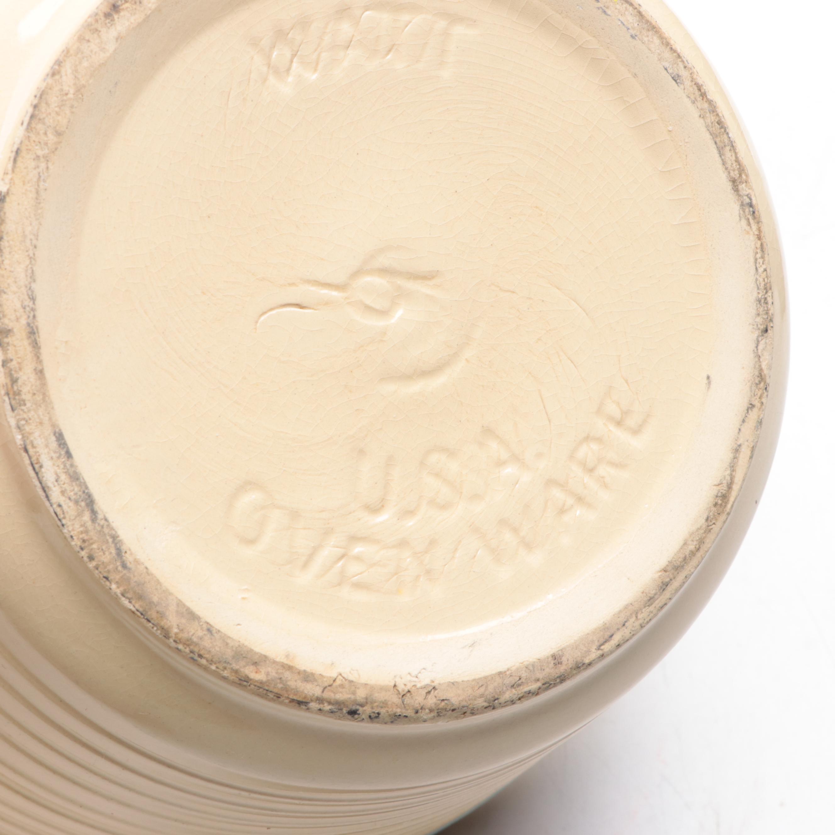 R. R. P. Co. Spongeware Mixing Bowl with Other American Ceramic Bowls