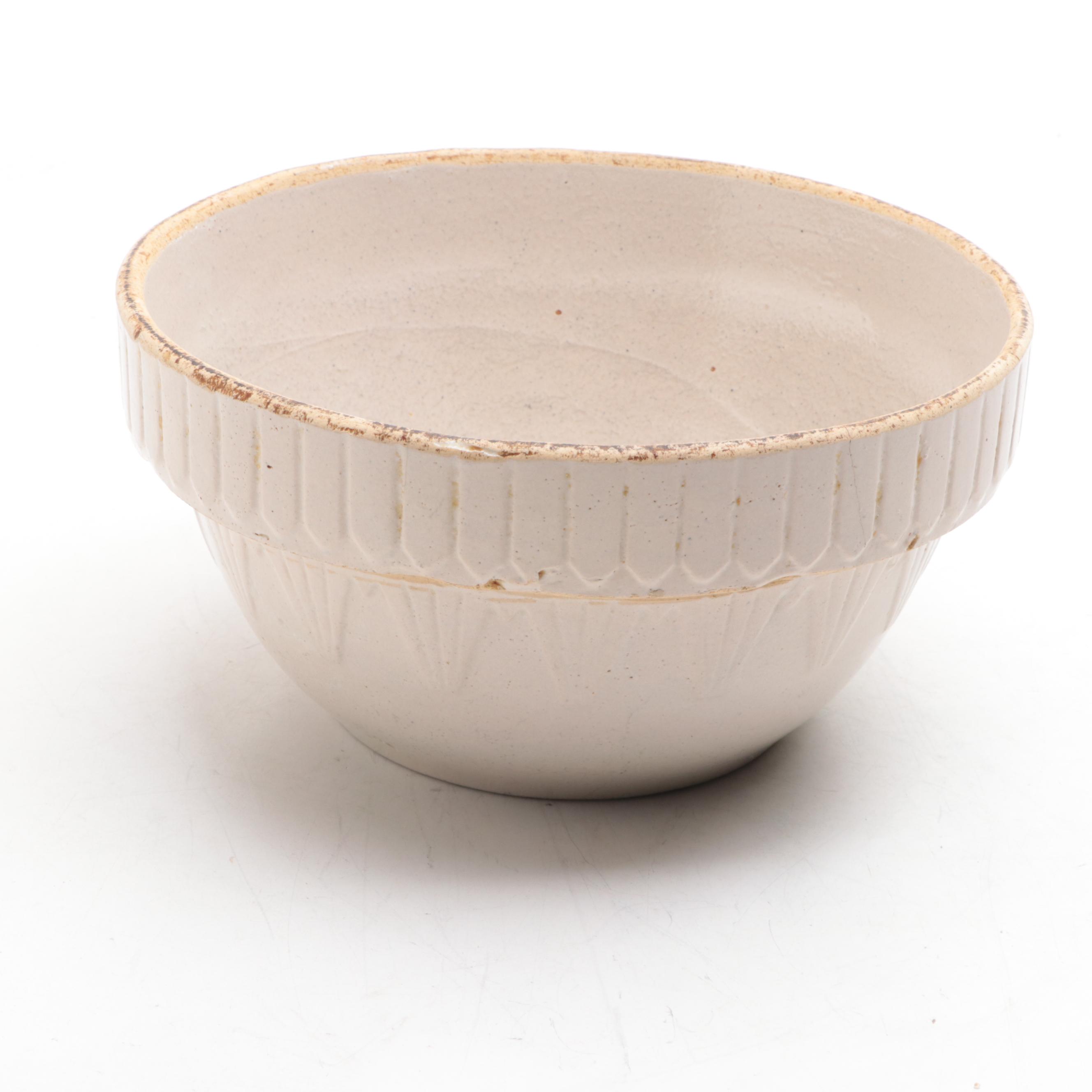 R. R. P. Co. Spongeware Mixing Bowl with Other American Ceramic Bowls