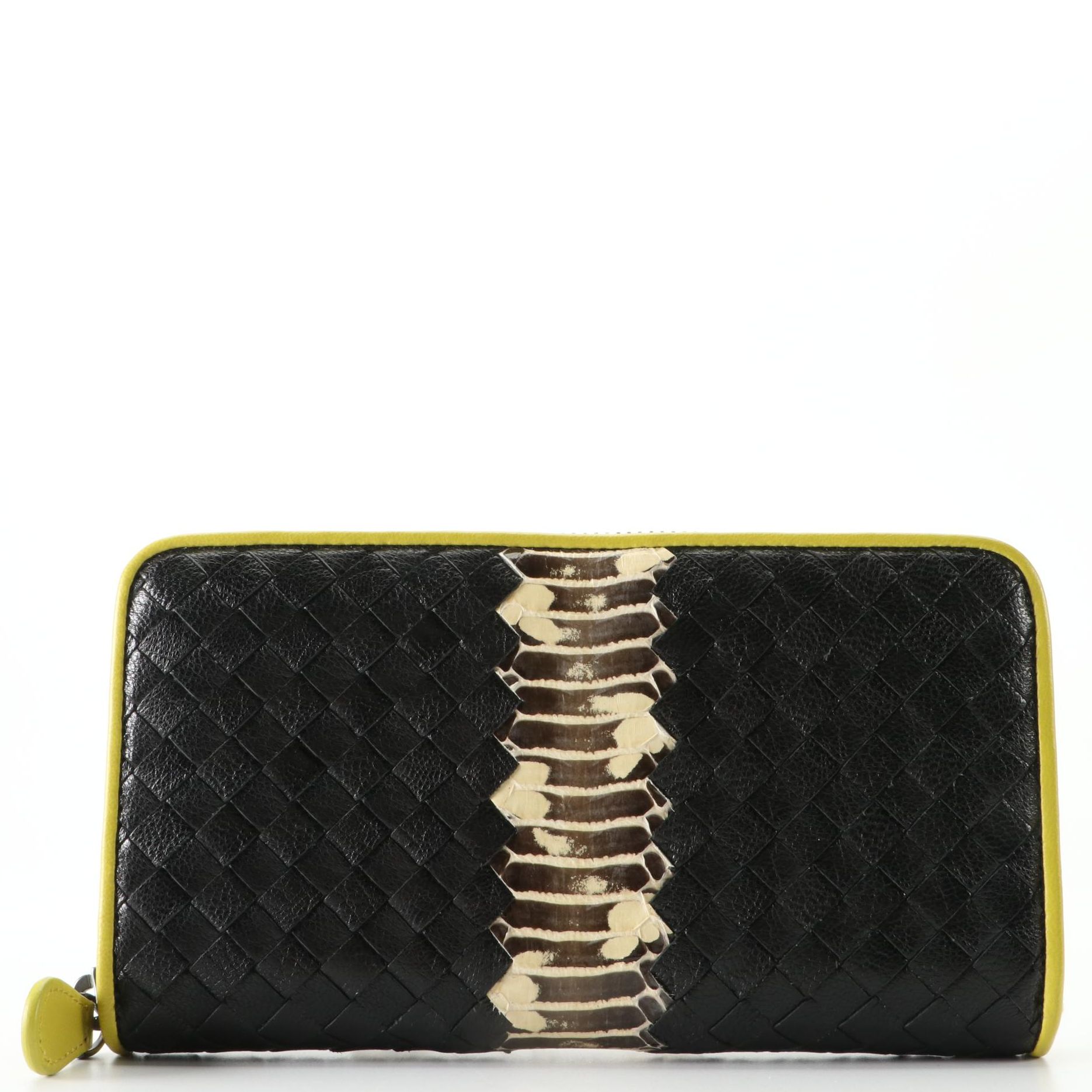 Bottega Veneta Intrecciato Leather and Python Skin Continental Wallet