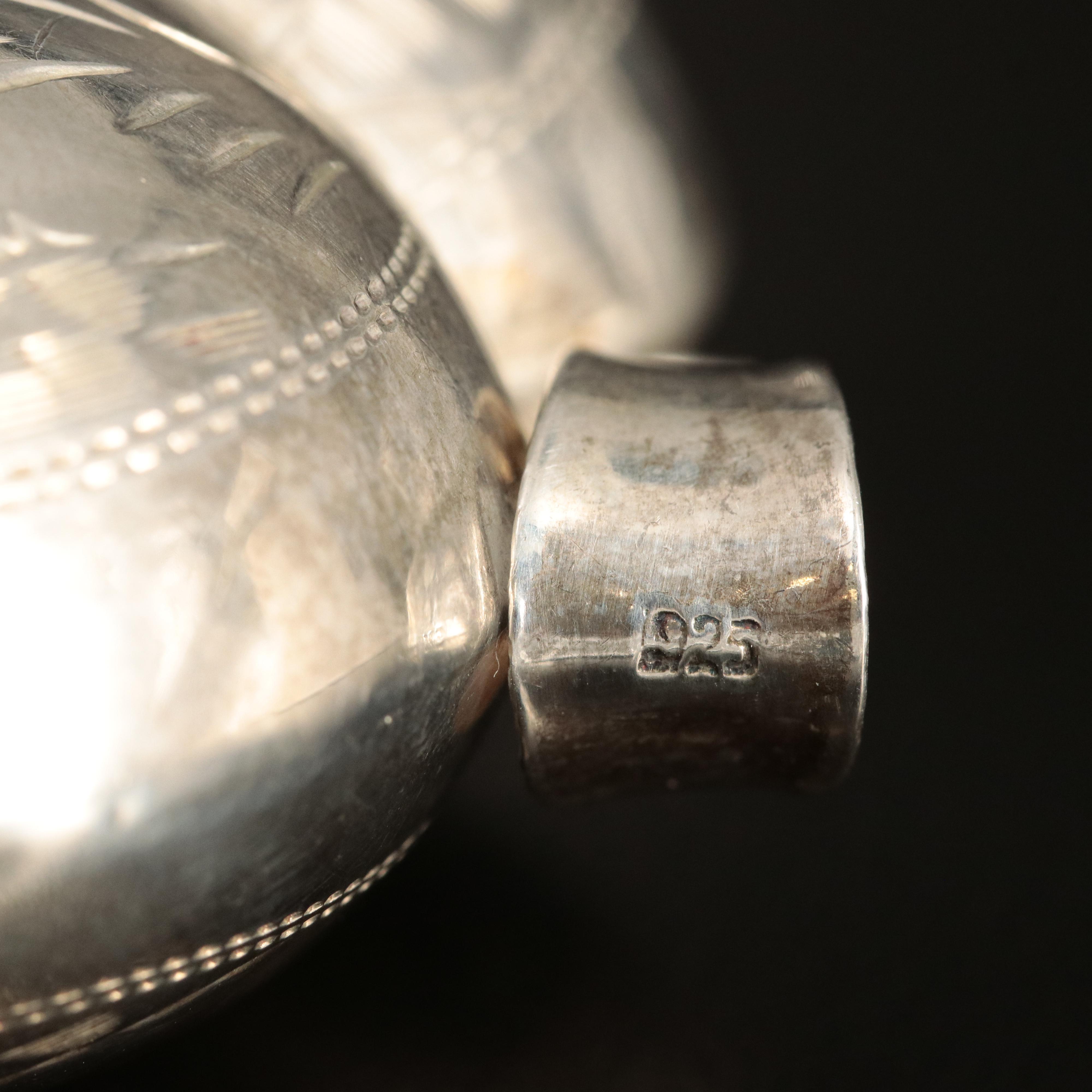 Sterling Large Engraved Puffed Heart Pendant with Foliate Pattern