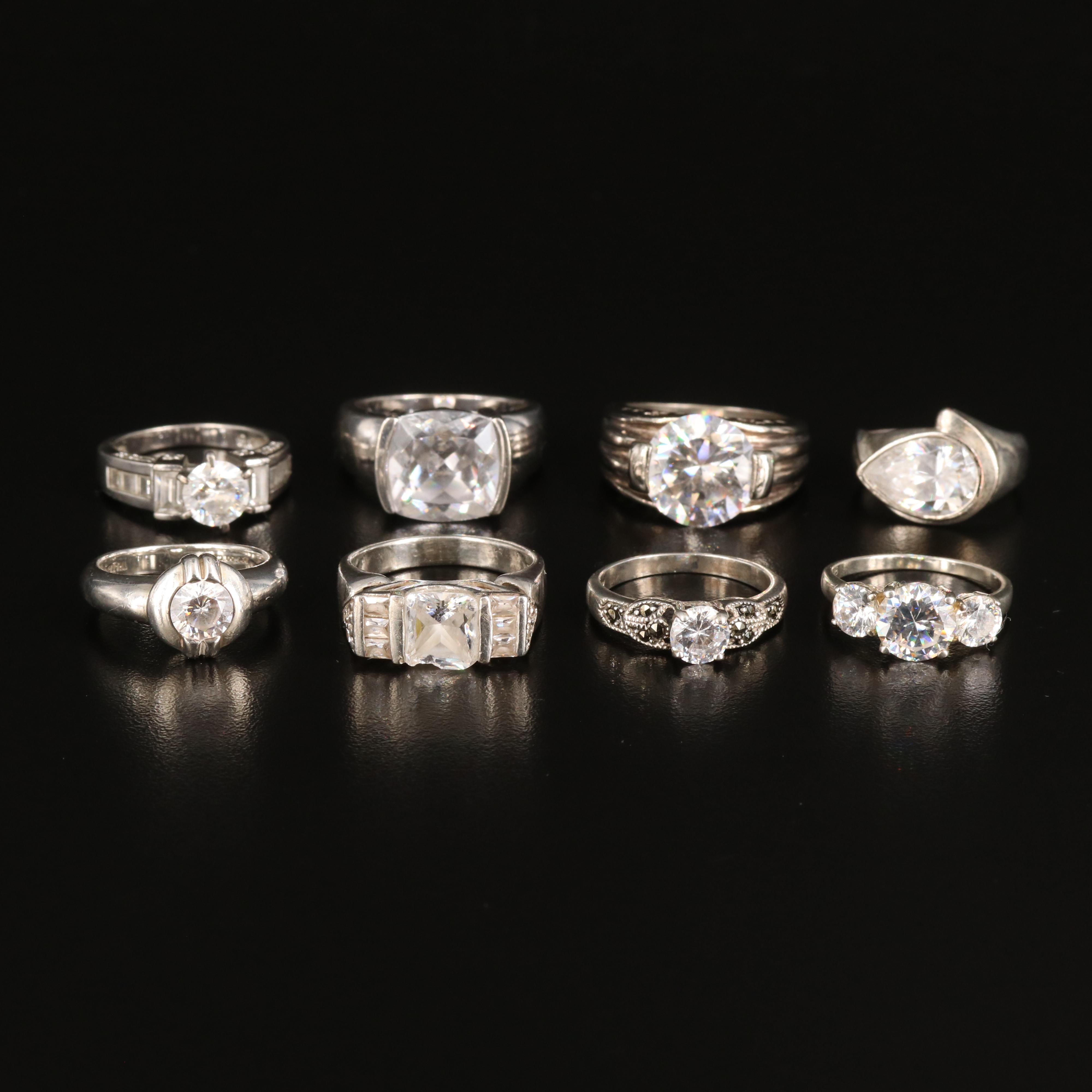 Sterling Ring Collection Including Cubic Zirconia and Marcasite