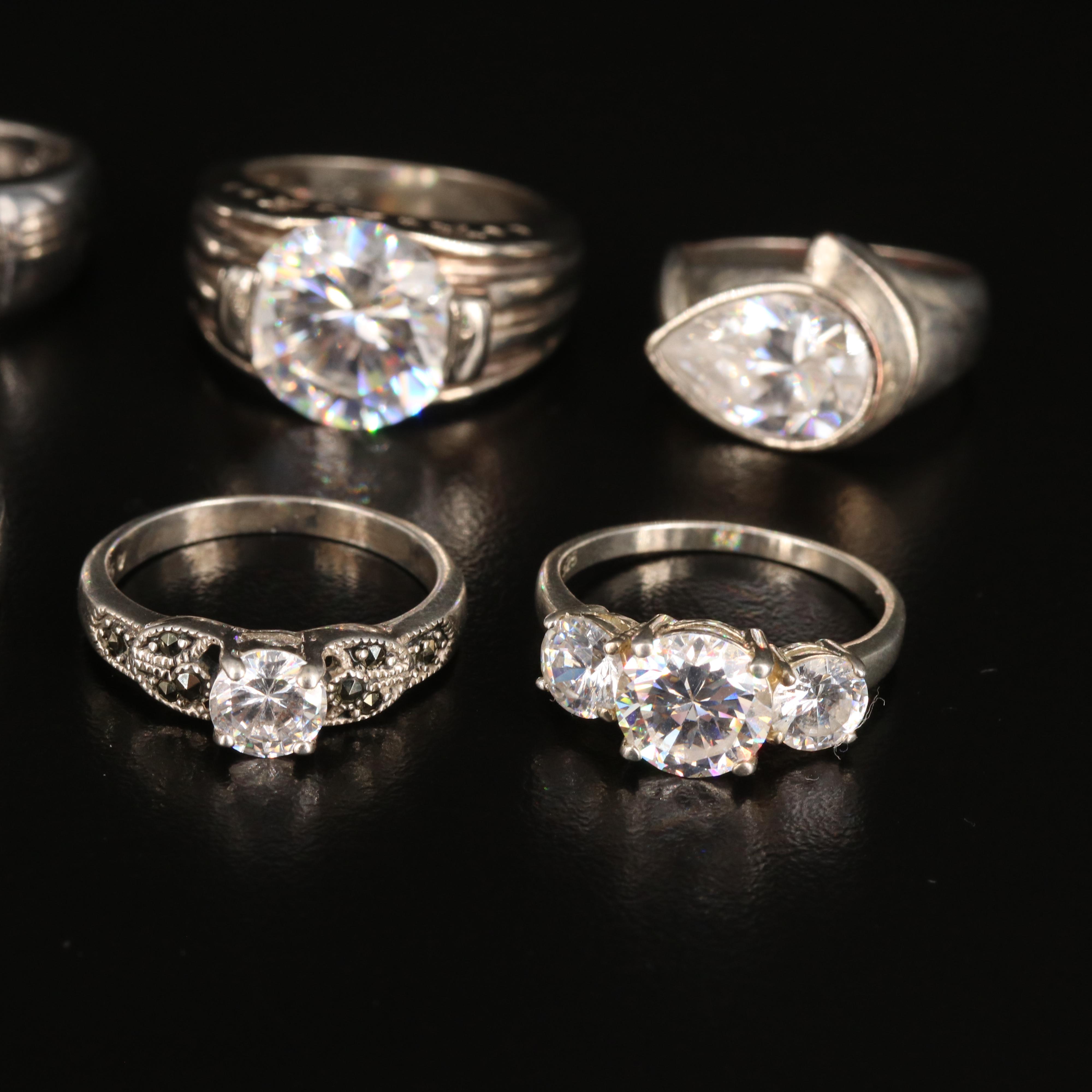 Sterling Ring Collection Including Cubic Zirconia and Marcasite