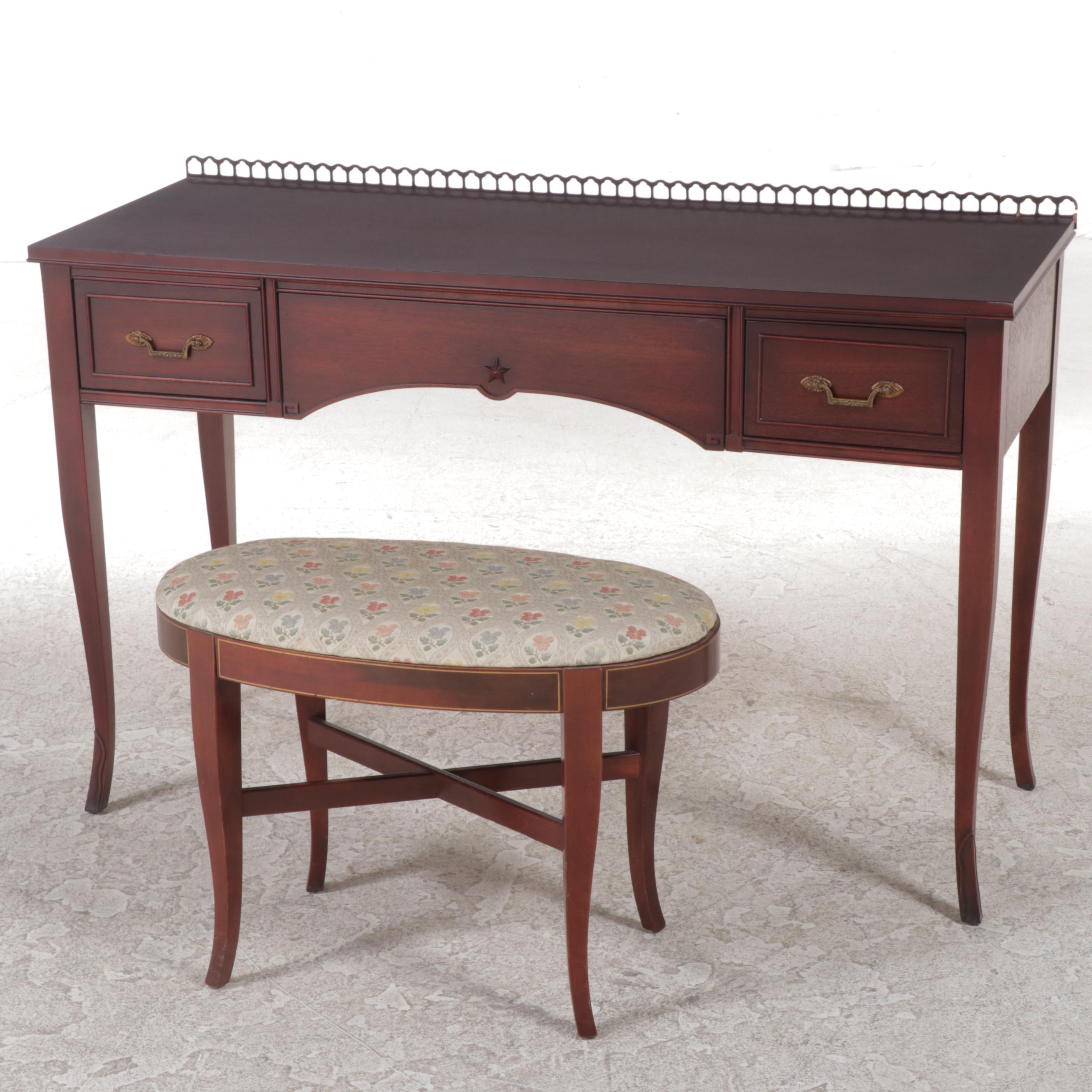 Northern Furniture Co. Neoclassical Style Mahogany Vanity w/ Stool & Mirror