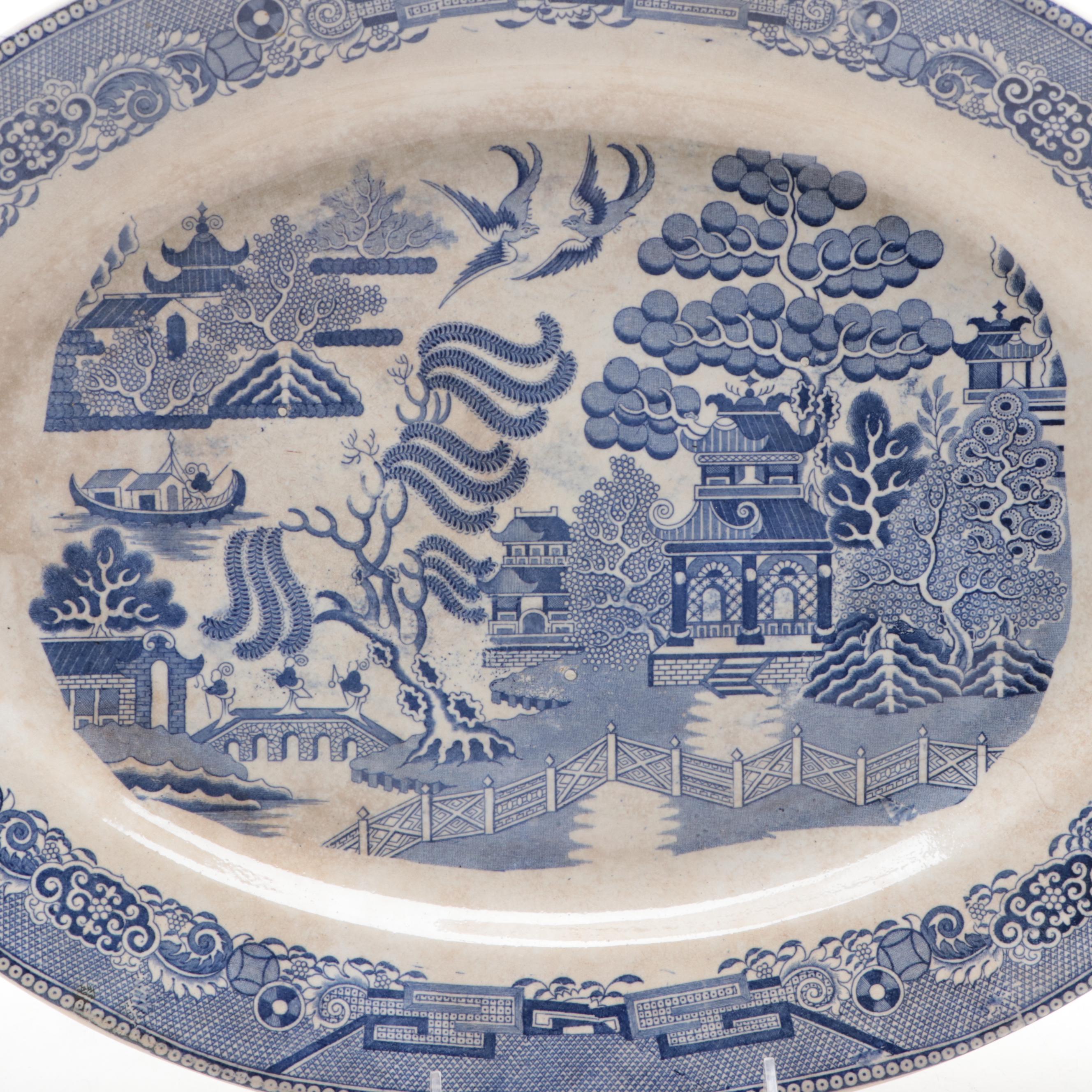 Malkin Edge & Co. English Earthenware Blue Willow Platter, 1871-1891