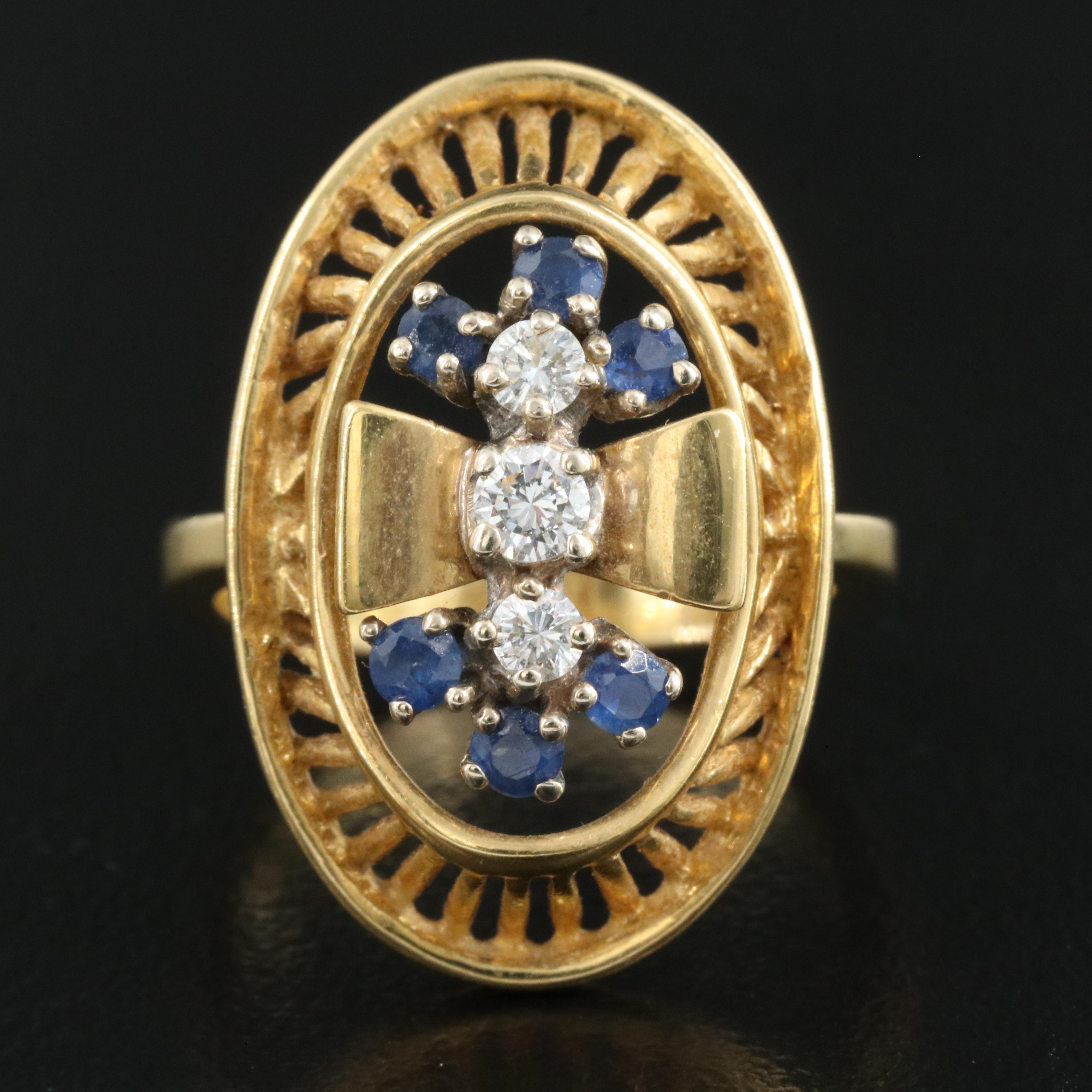 1950s Carl D Linstrom 18K 0.22 CTW Diamond and Sapphire Bow Ring