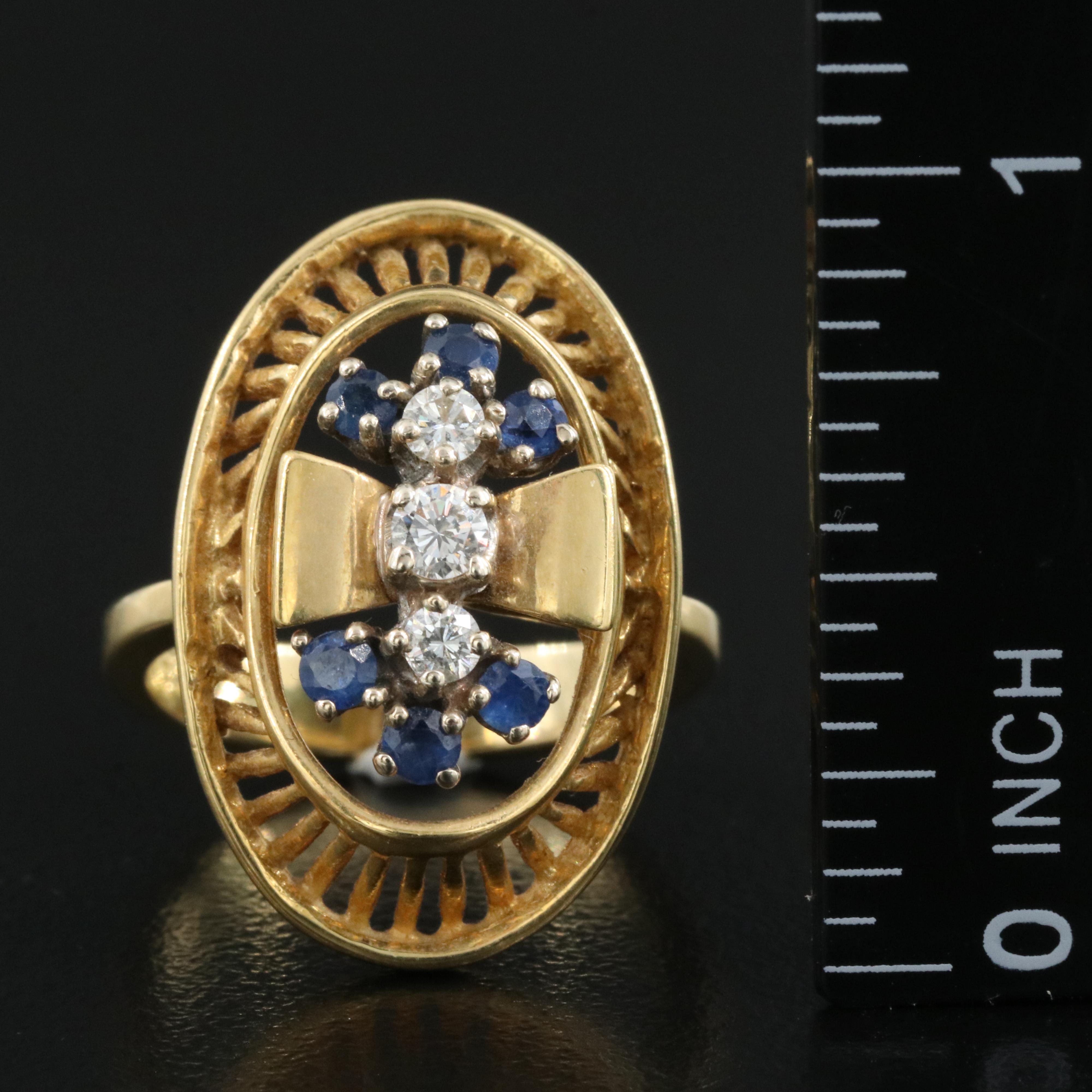 1950s Carl D Linstrom 18K 0.22 CTW Diamond and Sapphire Bow Ring