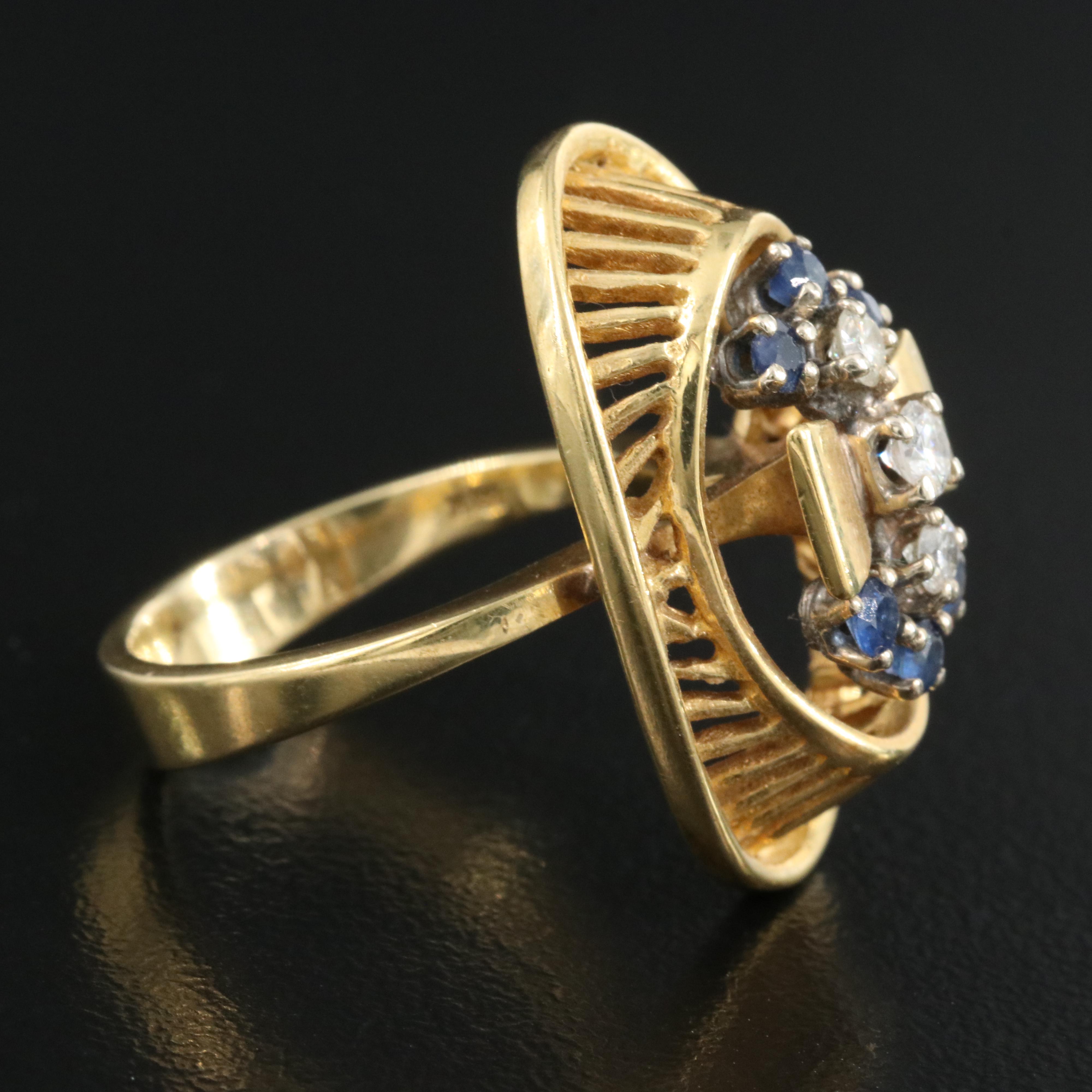 1950s Carl D Linstrom 18K 0.22 CTW Diamond and Sapphire Bow Ring