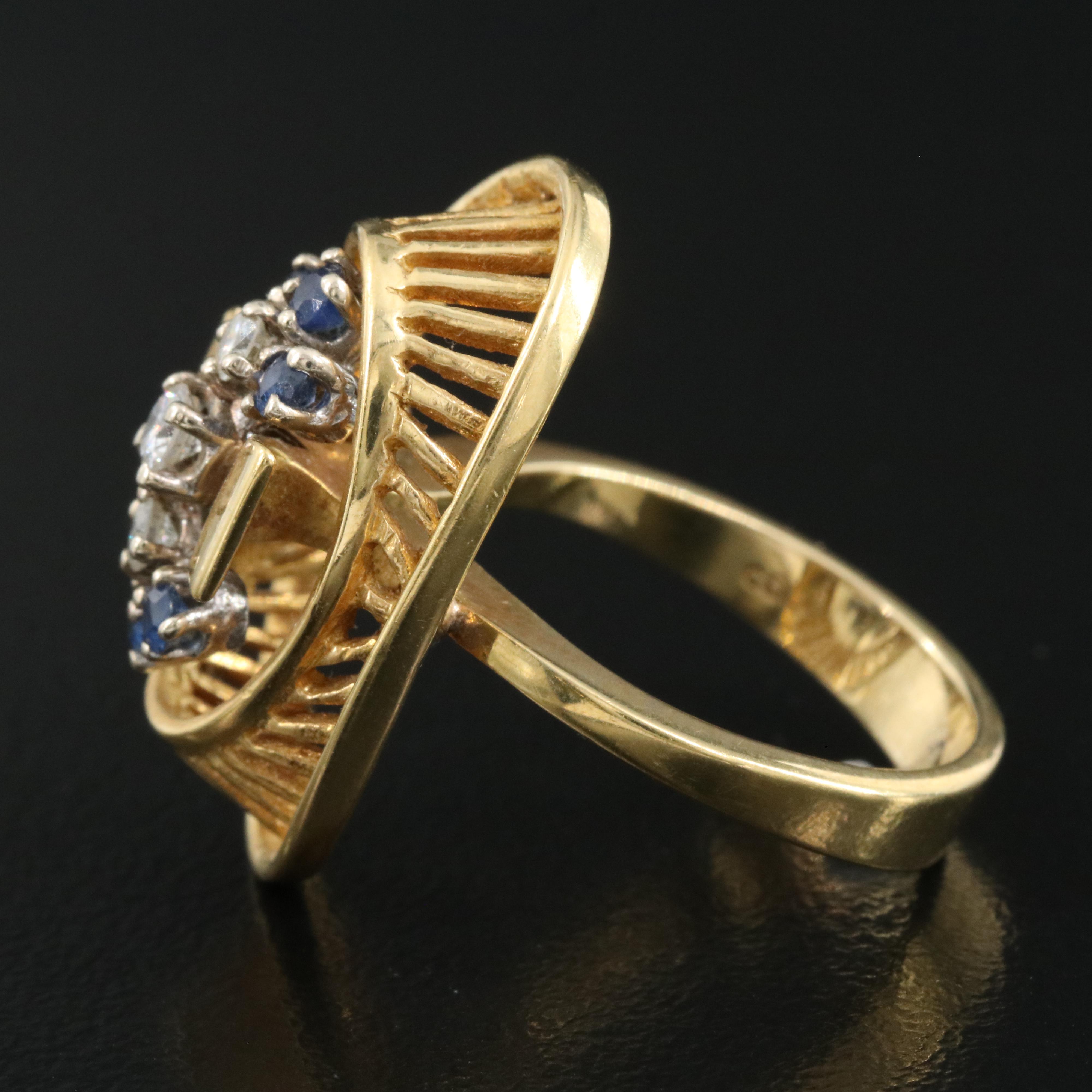 1950s Carl D Linstrom 18K 0.22 CTW Diamond and Sapphire Bow Ring