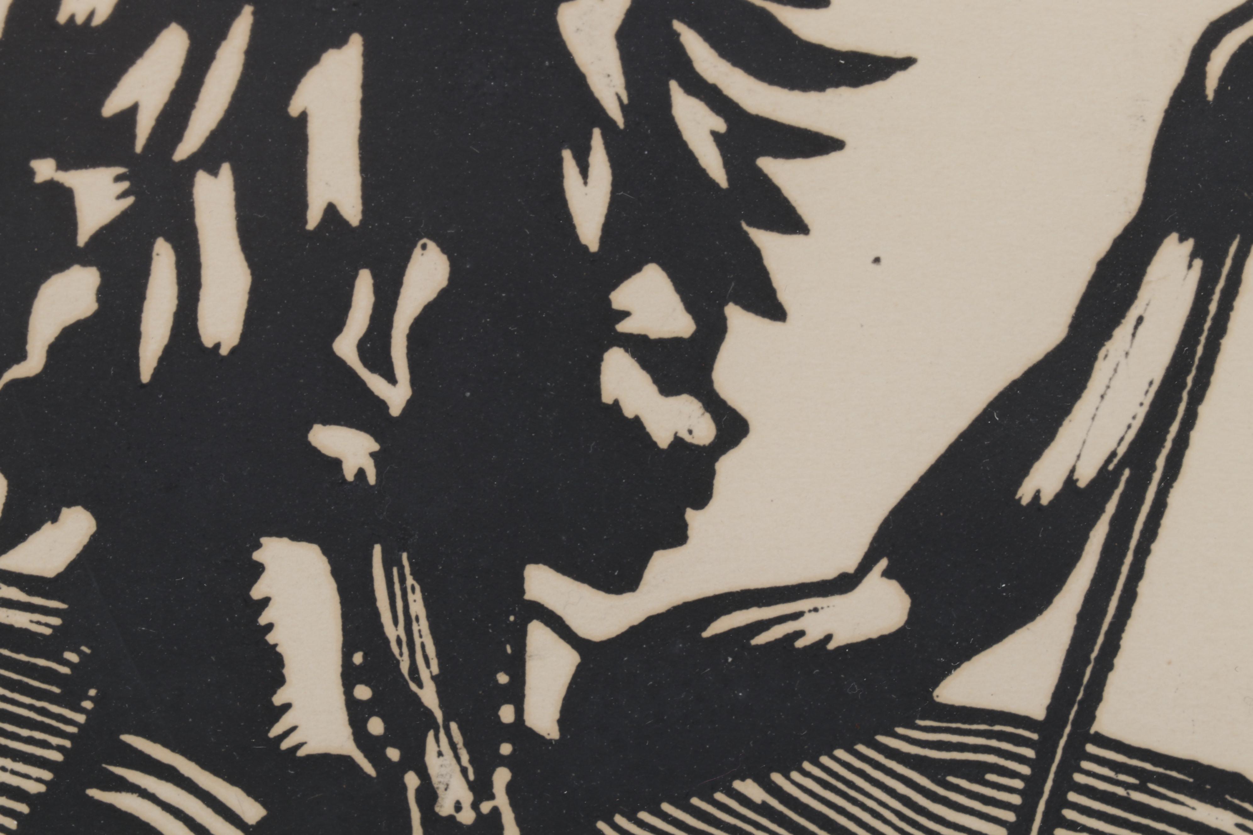 R J. Totten Linocut "Zulu Warrior," 1931