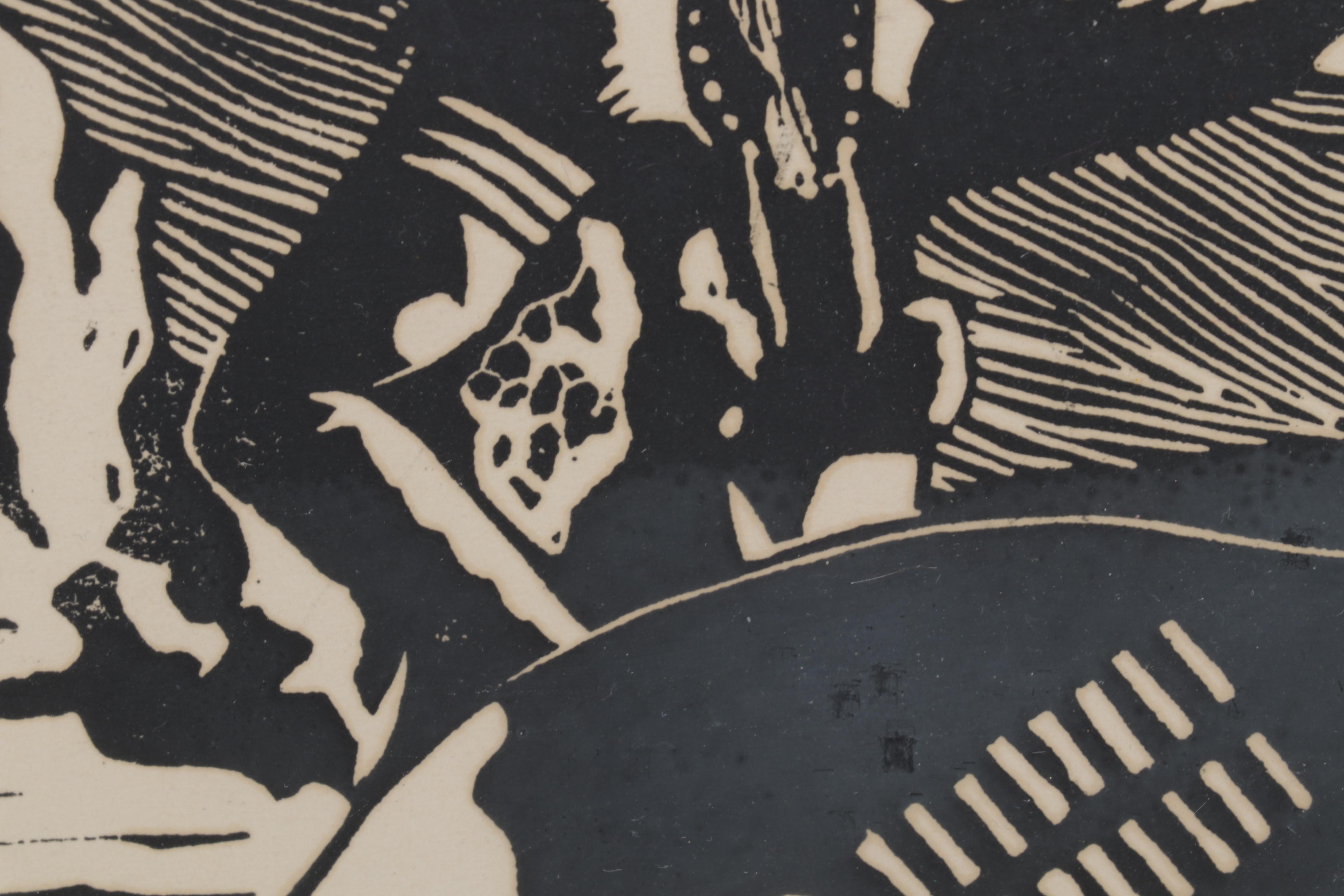 R J. Totten Linocut "Zulu Warrior," 1931