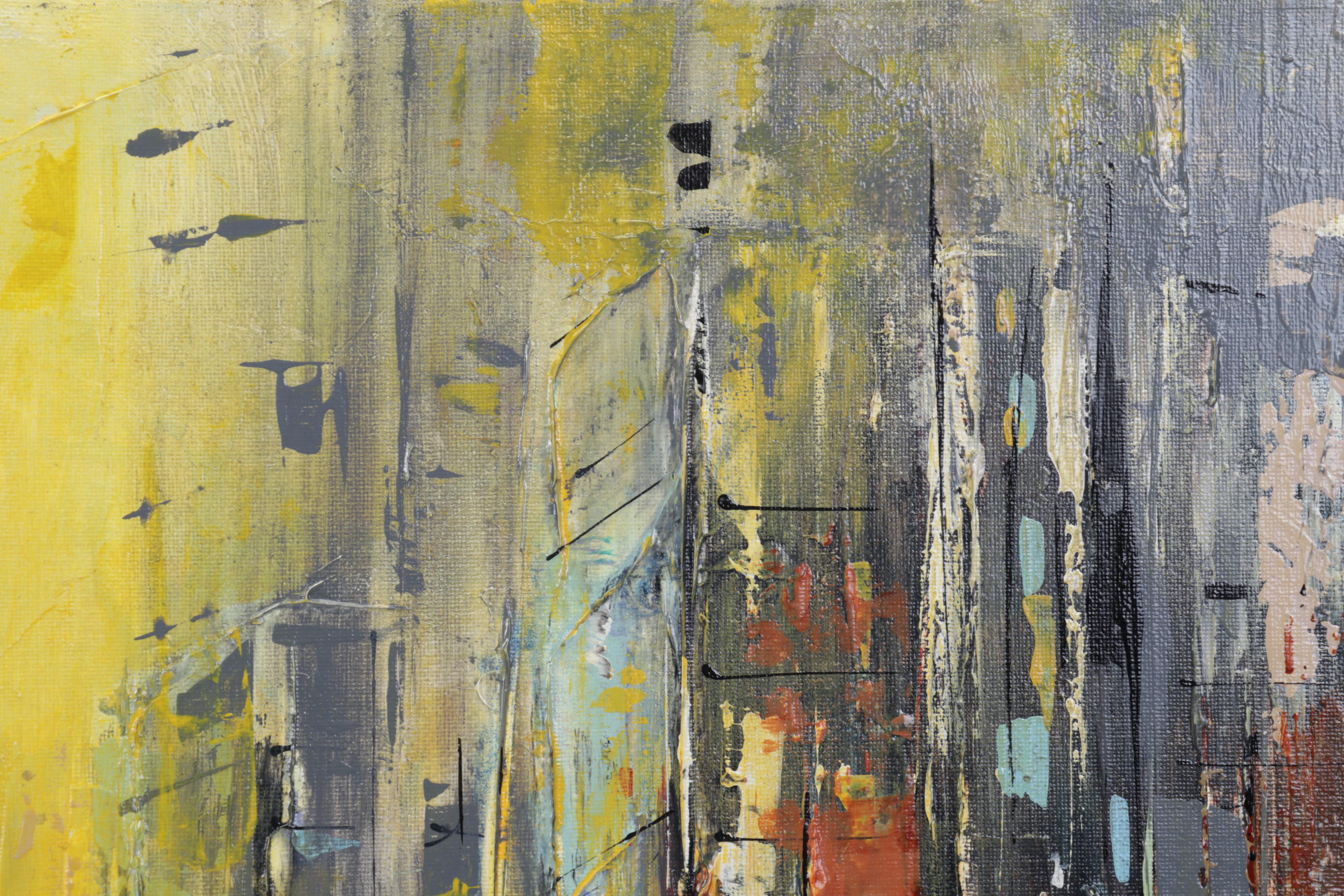 Farshad Lanjani Abstract City Street Acrylic Painting, 21st Century
