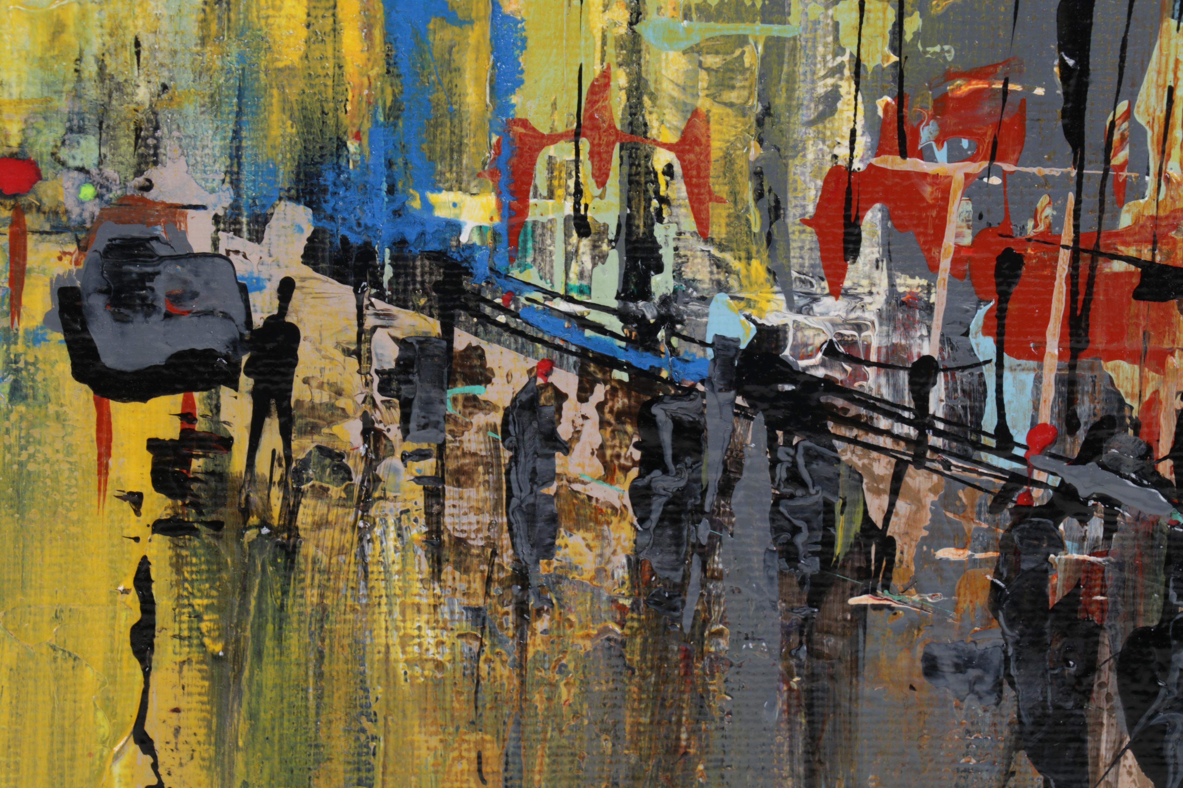 Farshad Lanjani Abstract City Street Acrylic Painting, 21st Century