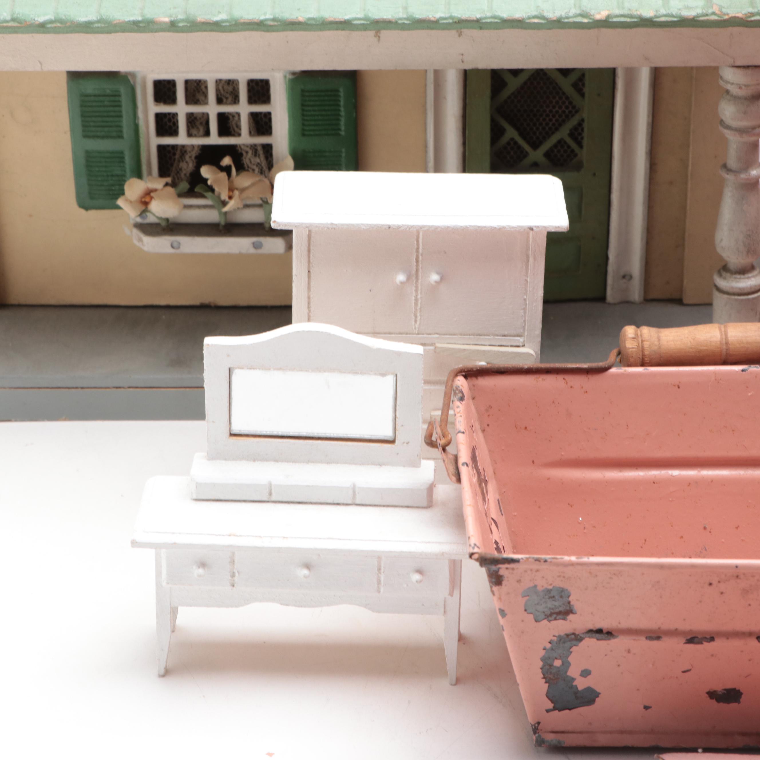 Wolverine Pink Metal Stove, Schoenhut Doll House, and Other Doll Furniture