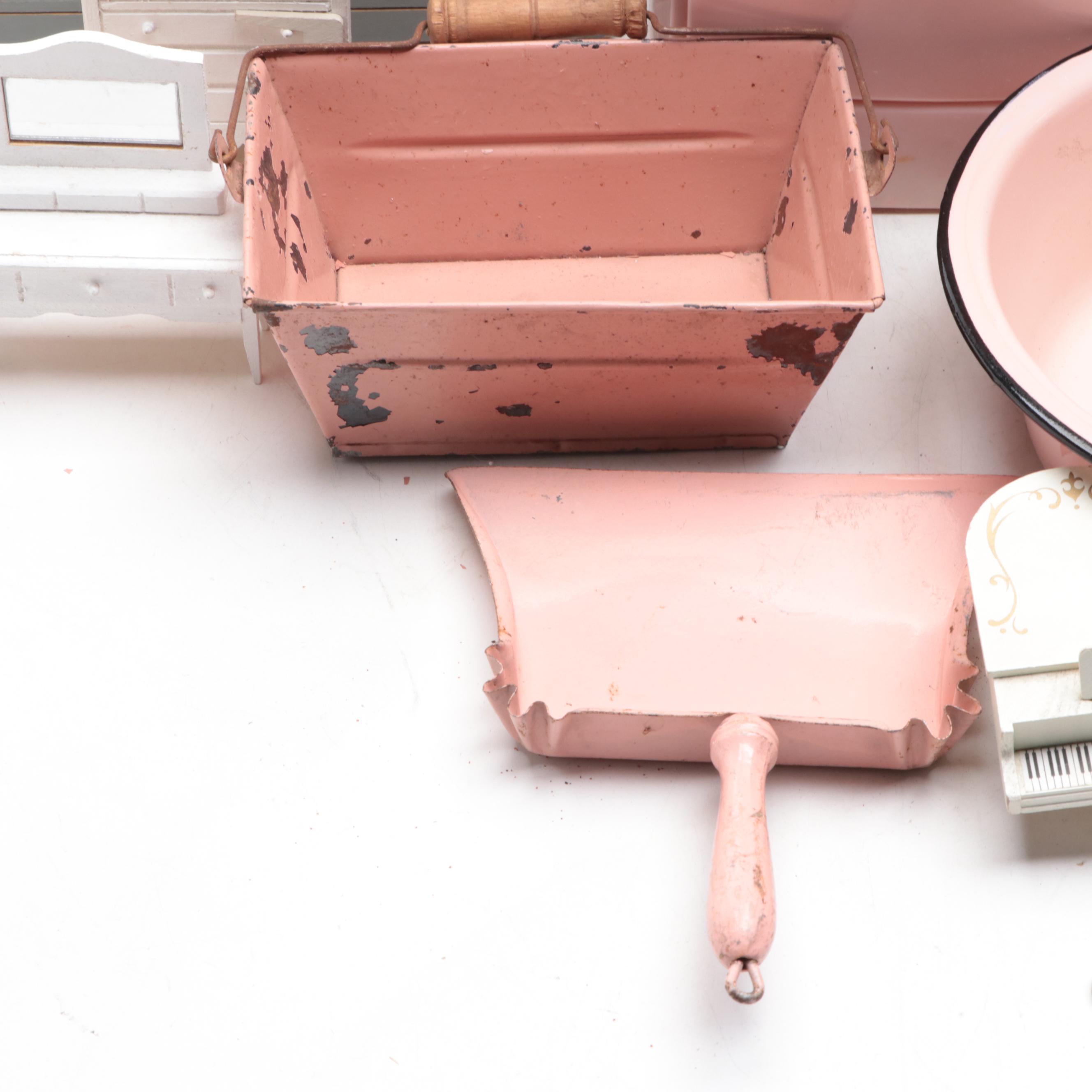 Wolverine Pink Metal Stove, Schoenhut Doll House, and Other Doll Furniture