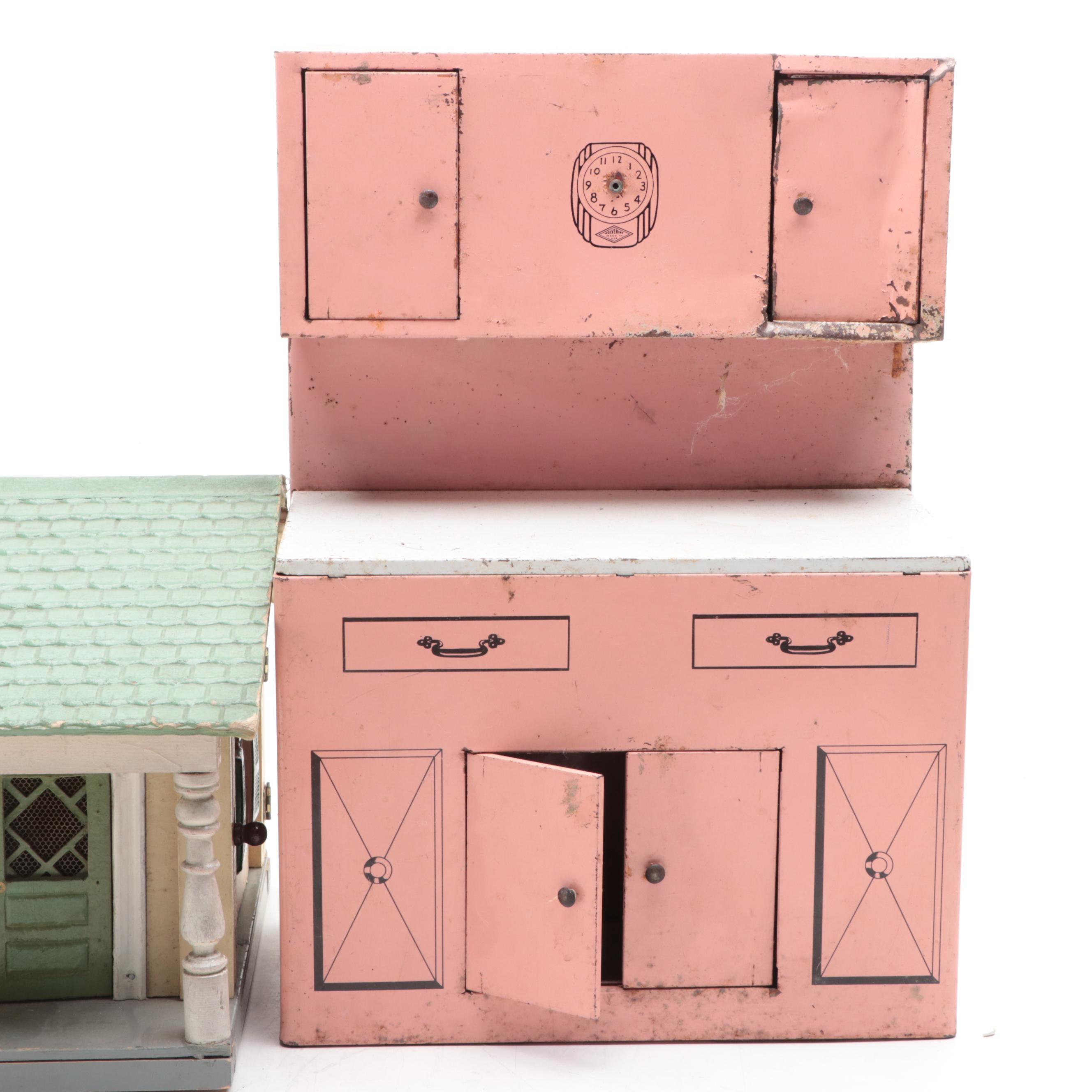 Wolverine Pink Metal Stove, Schoenhut Doll House, and Other Doll Furniture