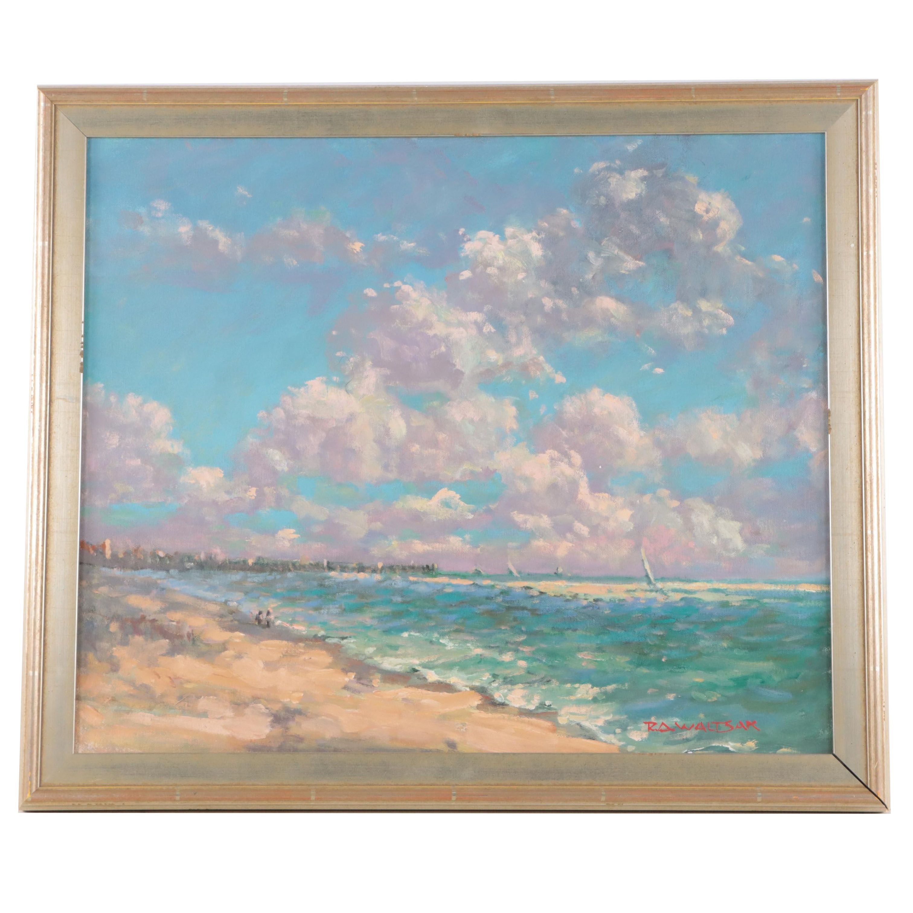 Robert Alan Waltsak Coastal Landscape Oil Painting, Late 20th Century