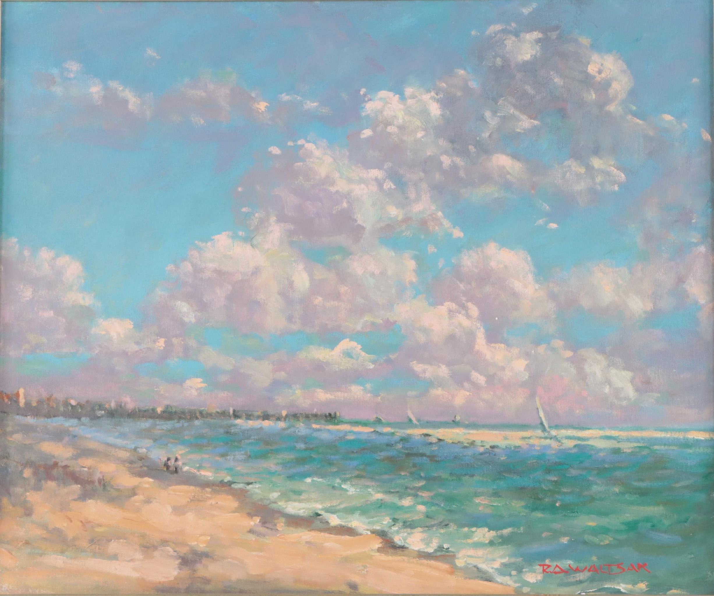 Robert Alan Waltsak Coastal Landscape Oil Painting, Late 20th Century