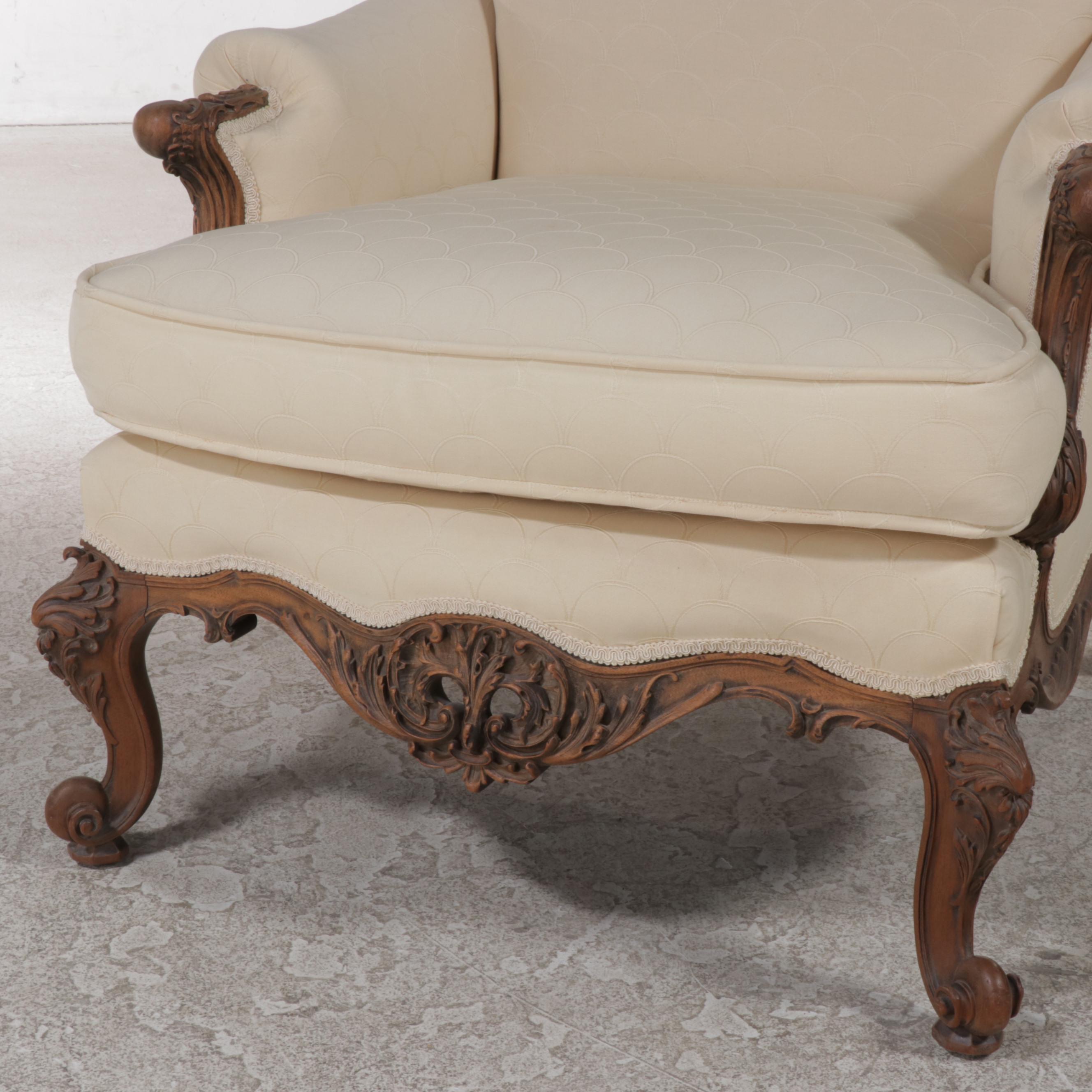 Louis XV Style Carved Walnut and Custom-Upholstered Bergère, 20th Century