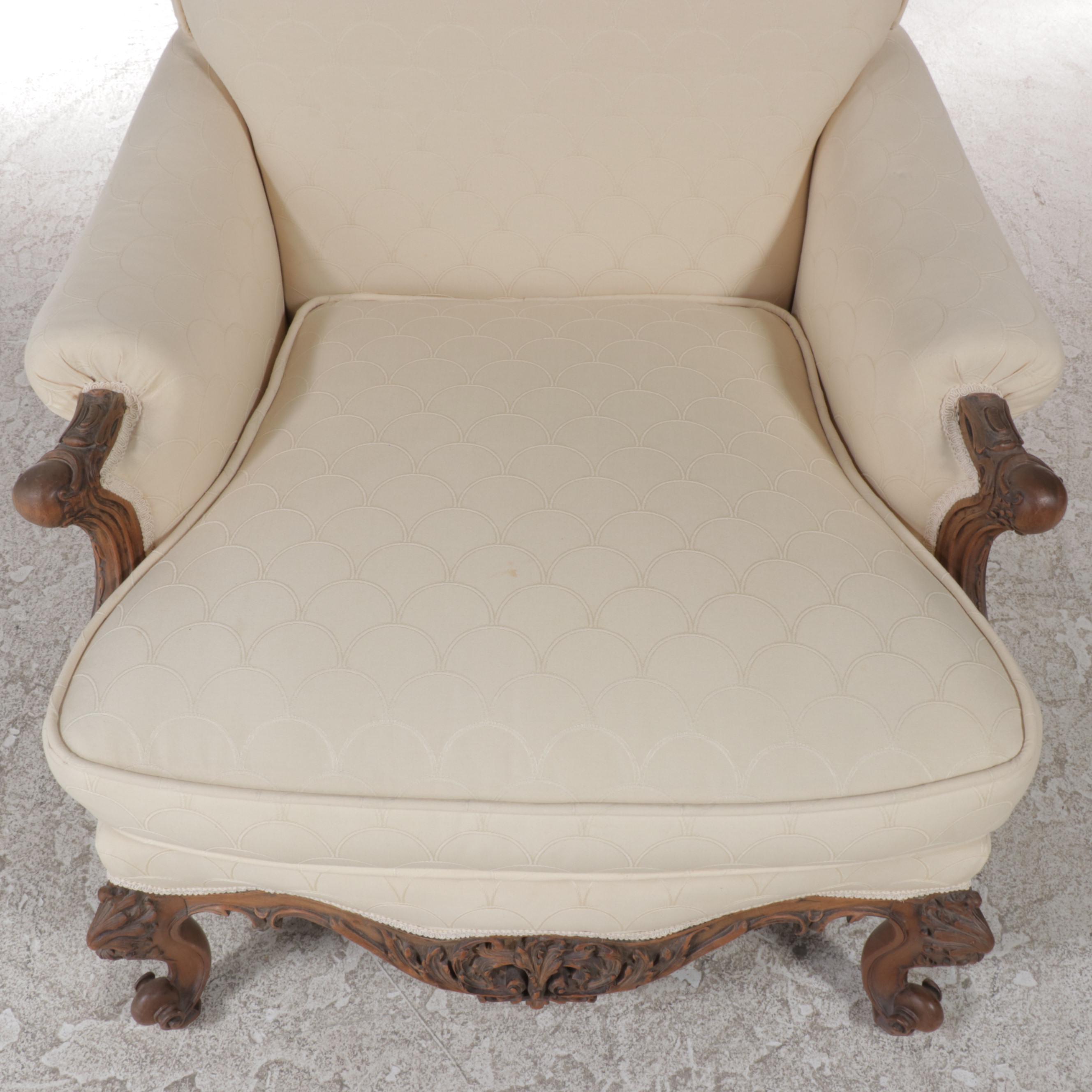 Louis XV Style Carved Walnut and Custom-Upholstered Bergère, 20th Century