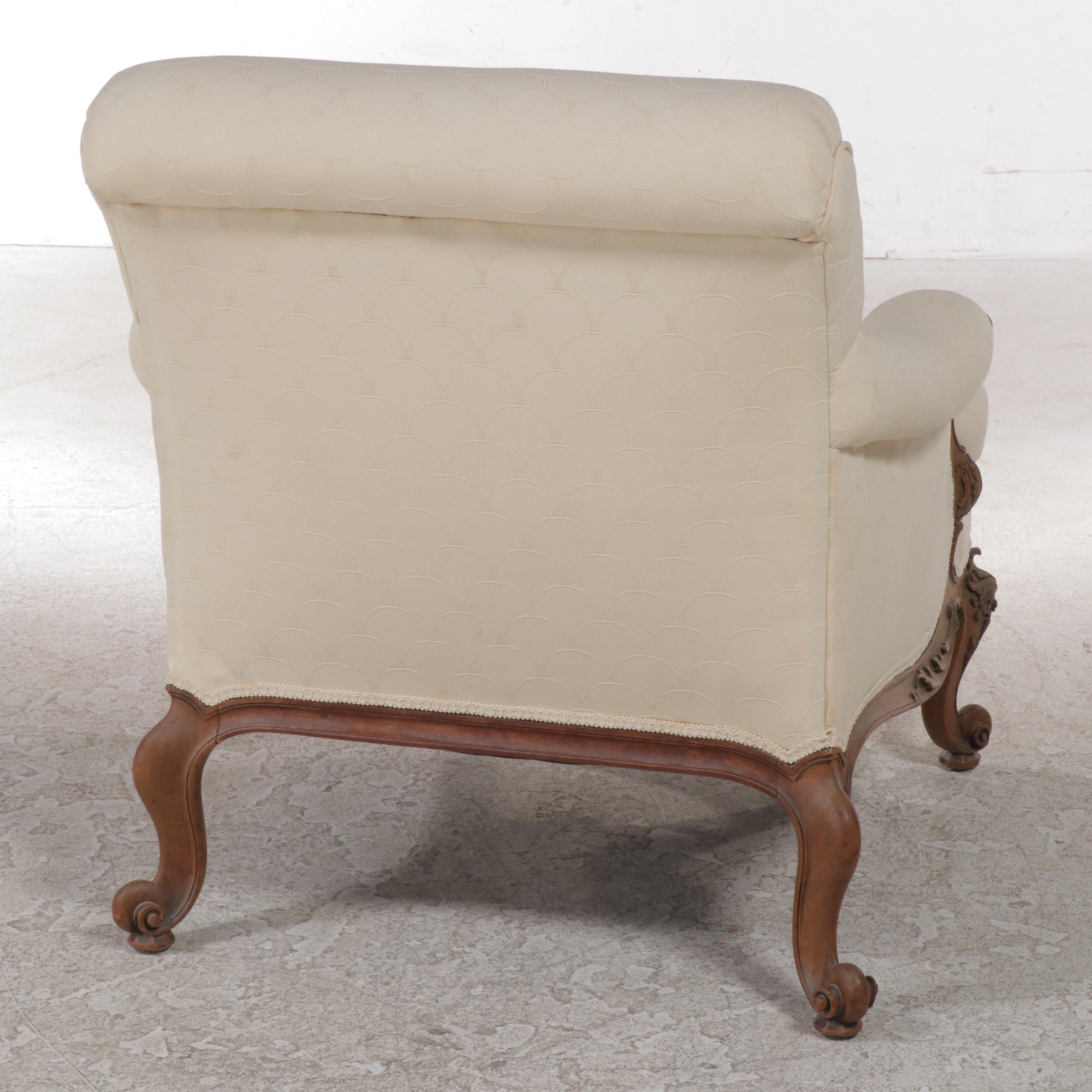 Louis XV Style Carved Walnut and Custom-Upholstered Bergère, 20th Century