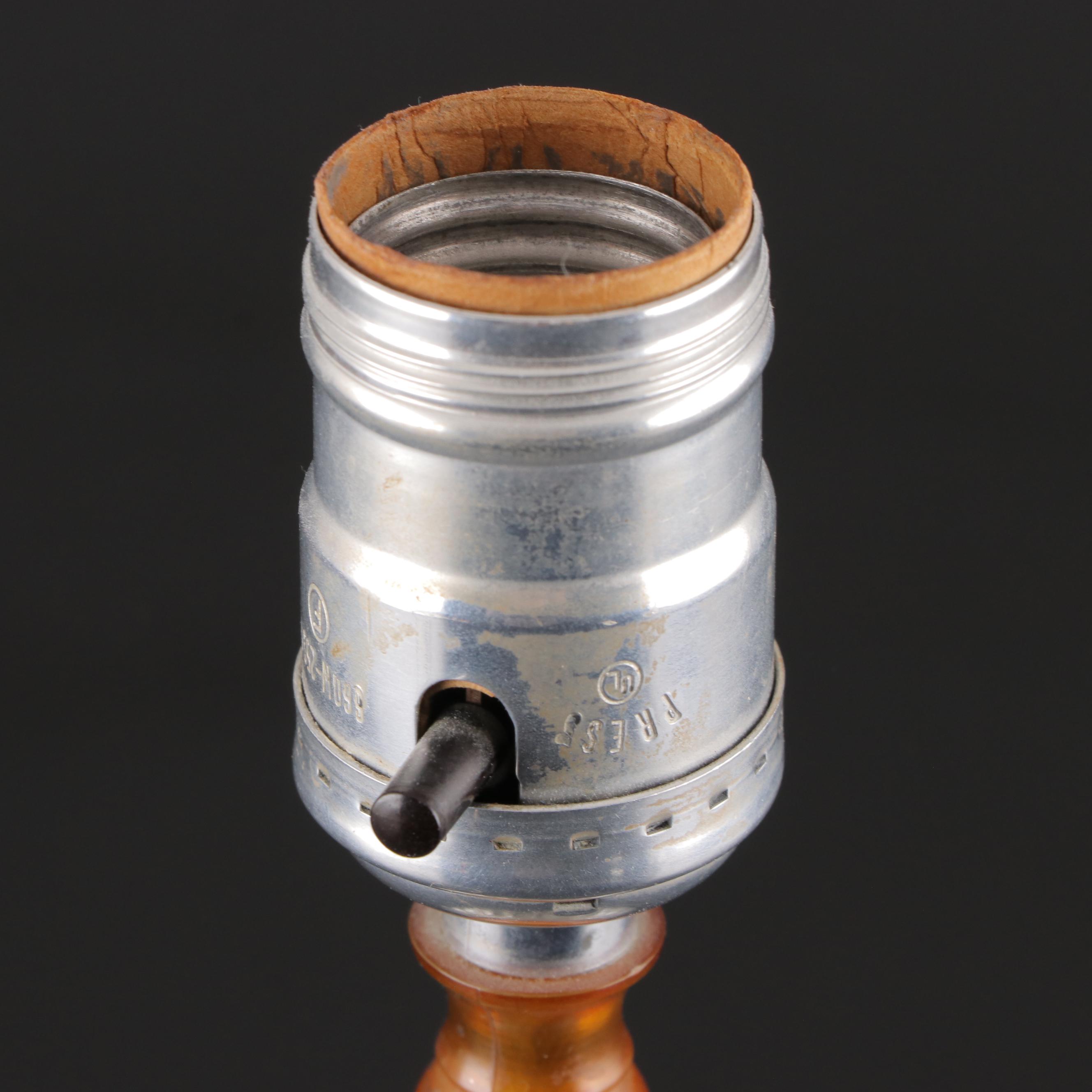 Pair of Pressed Glass Boudoir Lamps With Carved Alabaster Table Lamp, Mid-20th C