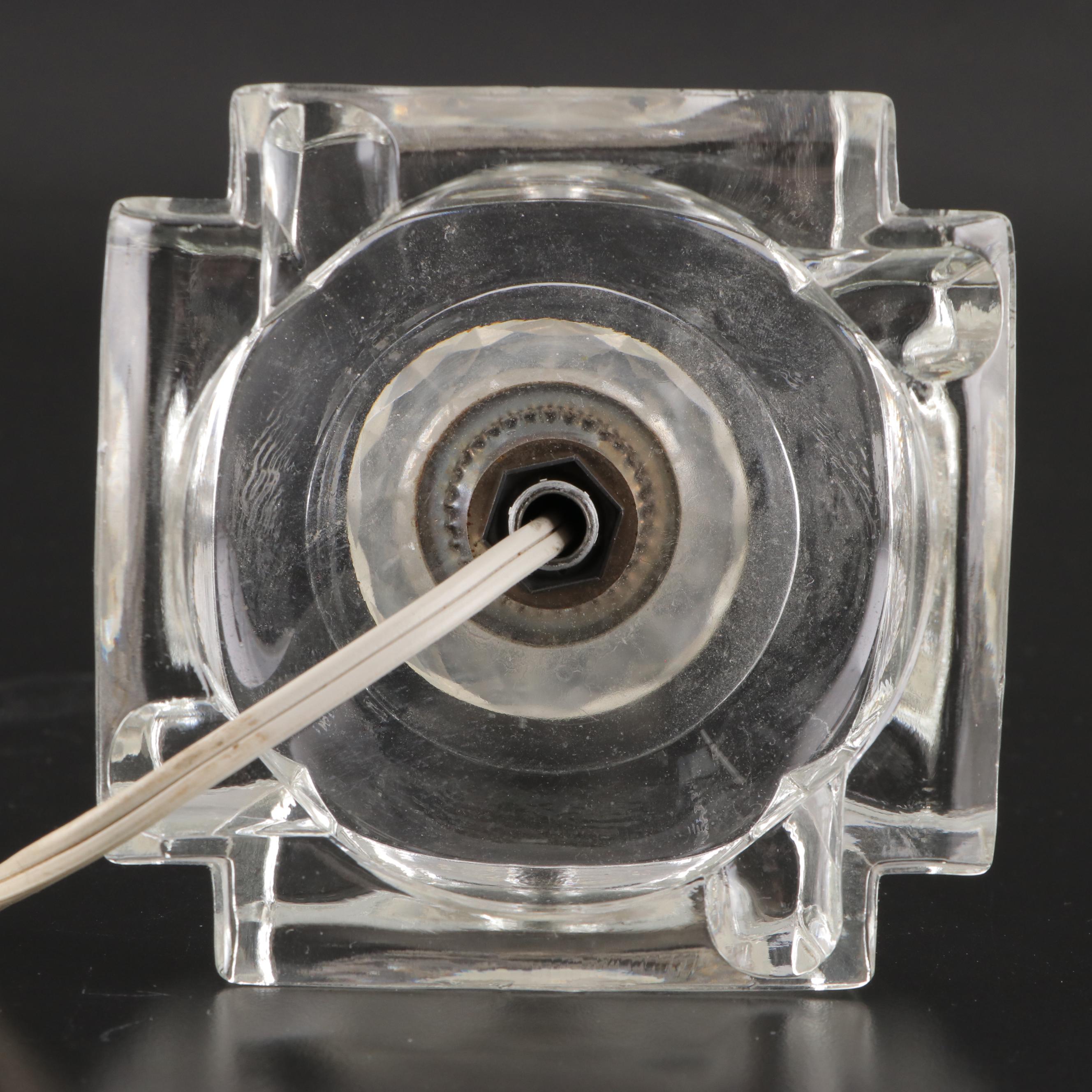 Pair of Pressed Glass Boudoir Lamps With Carved Alabaster Table Lamp, Mid-20th C