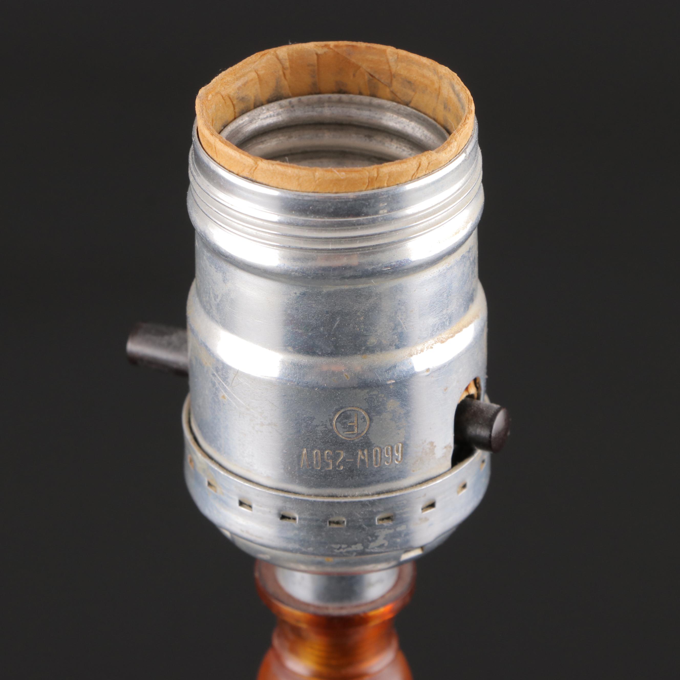 Pair of Pressed Glass Boudoir Lamps With Carved Alabaster Table Lamp, Mid-20th C