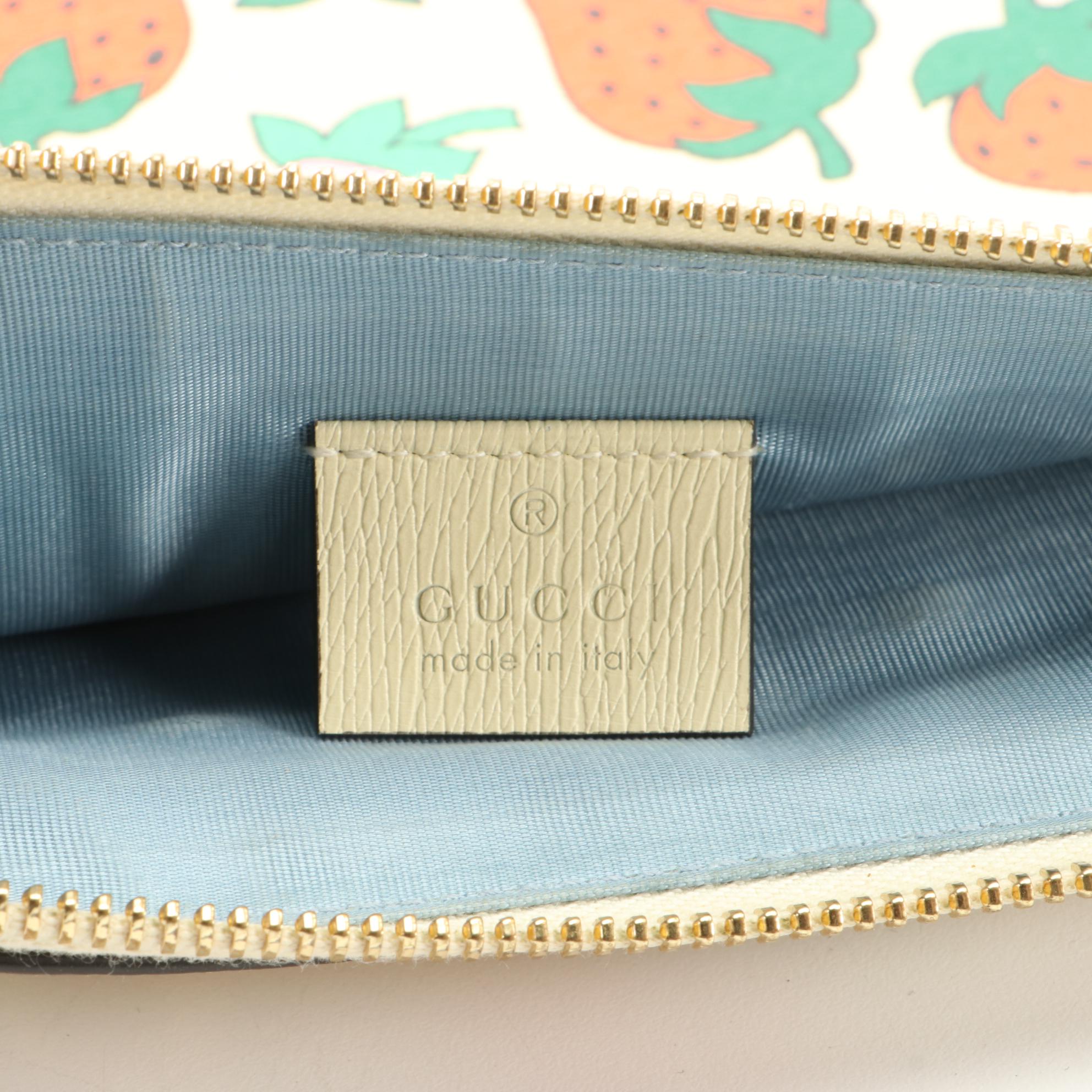 Gucci Strawberry Printed Leather Zip Pouch