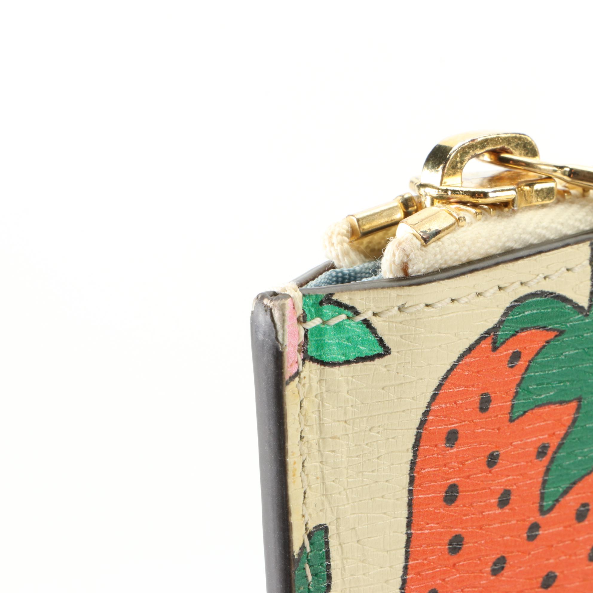 Gucci Strawberry Printed Leather Zip Pouch