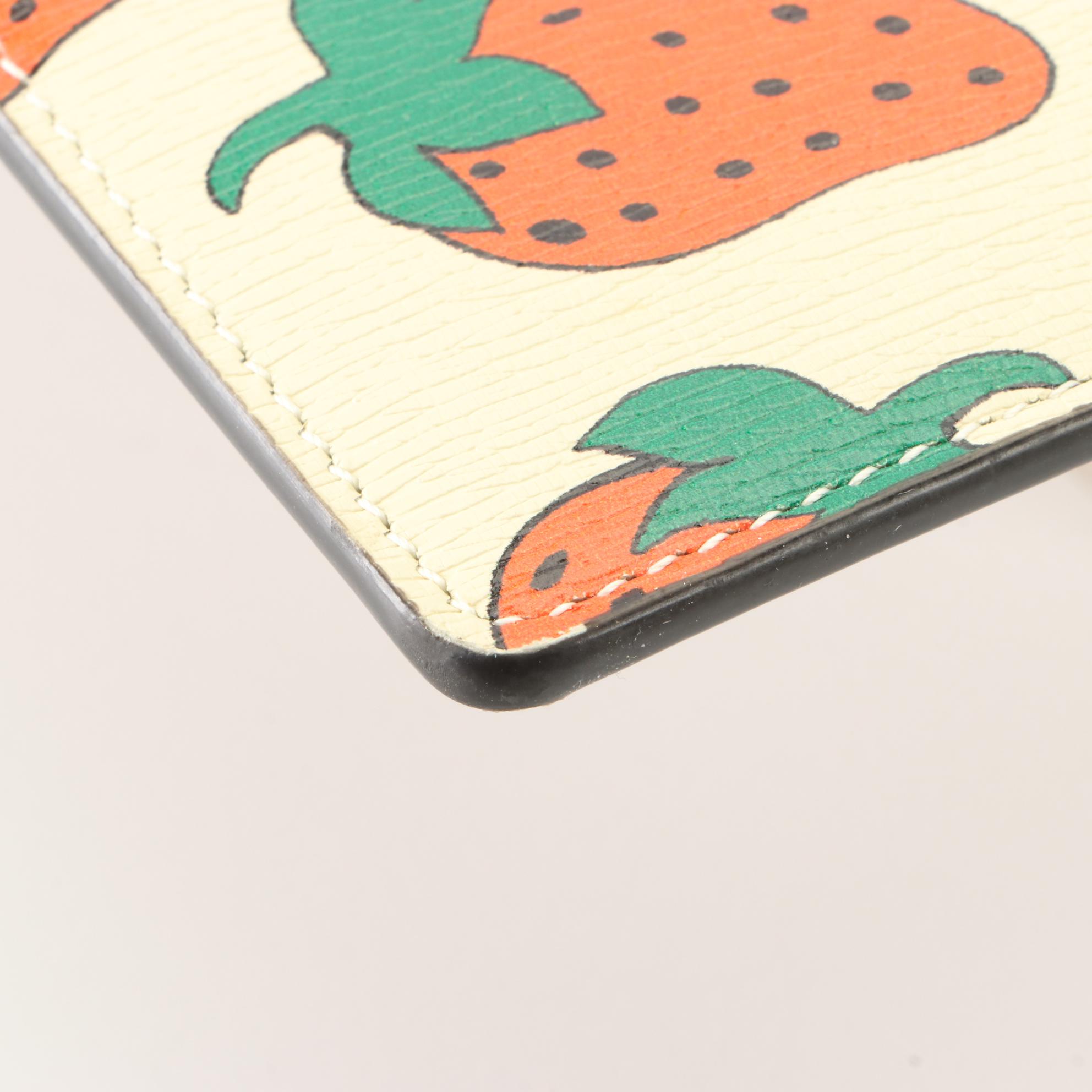 Gucci Strawberry Printed Leather Zip Pouch