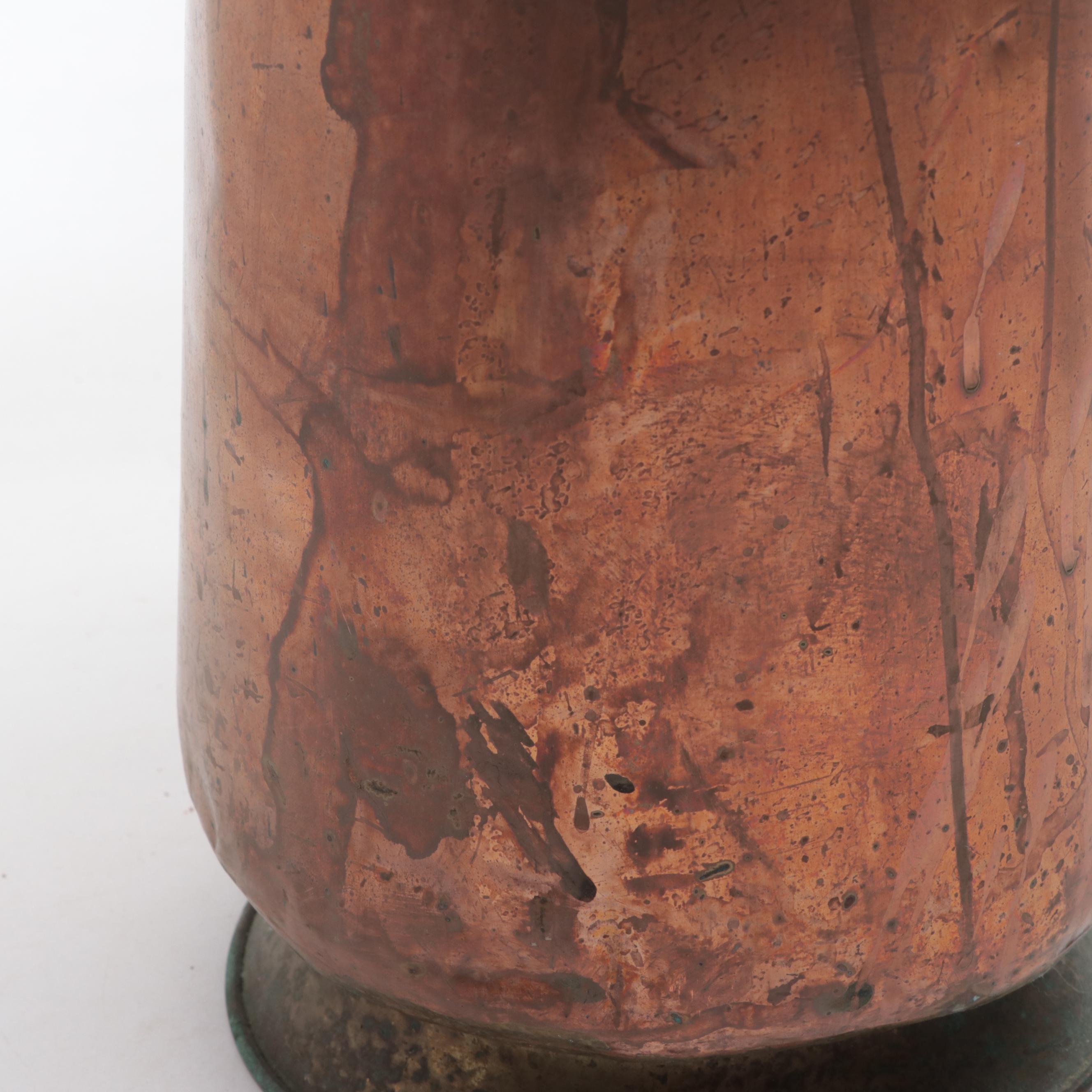 Brass and Porcelain Handled Copper Coal Scuttle, Early to Mid-20th Century