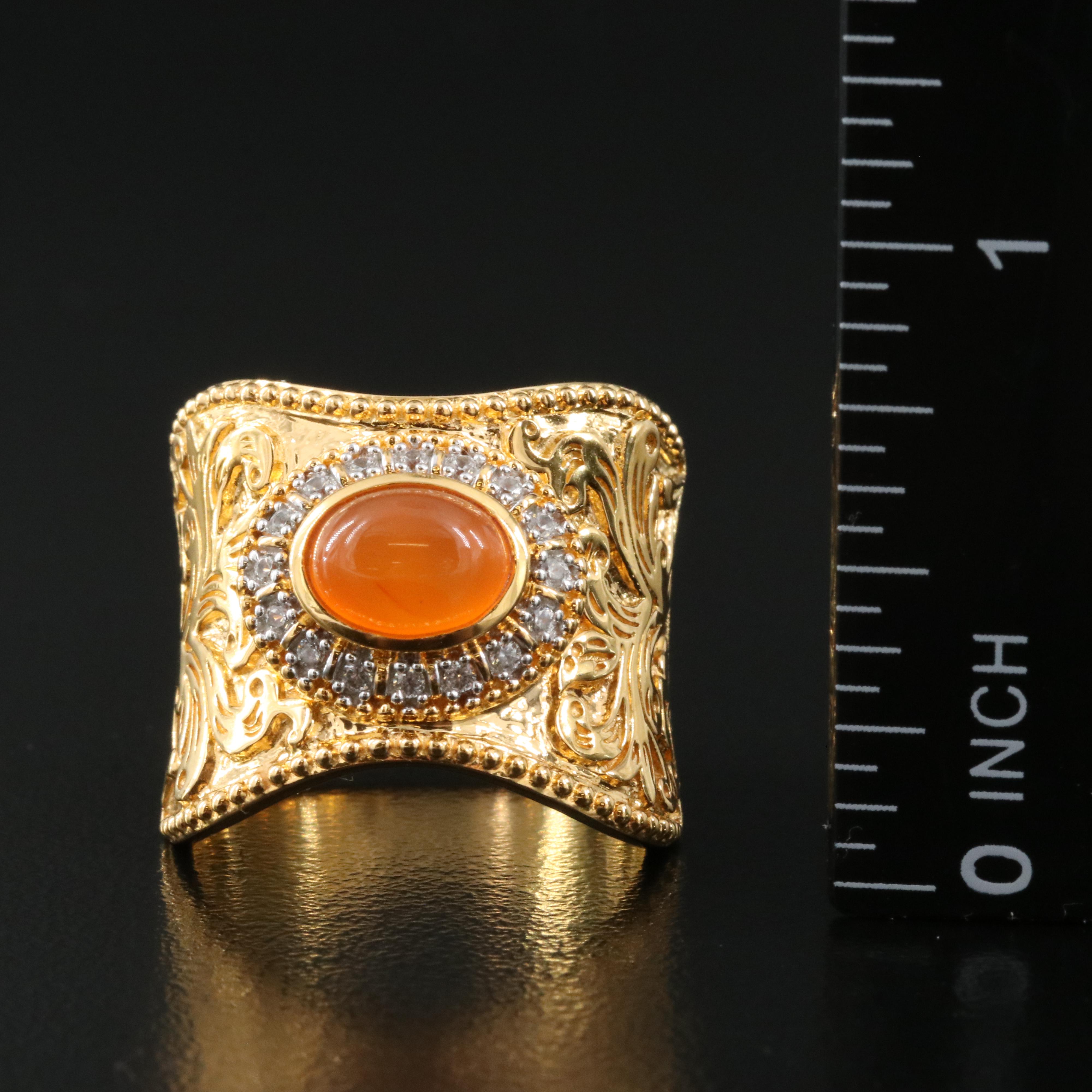 Sterling Carnelian and Zircon Saddle Ring