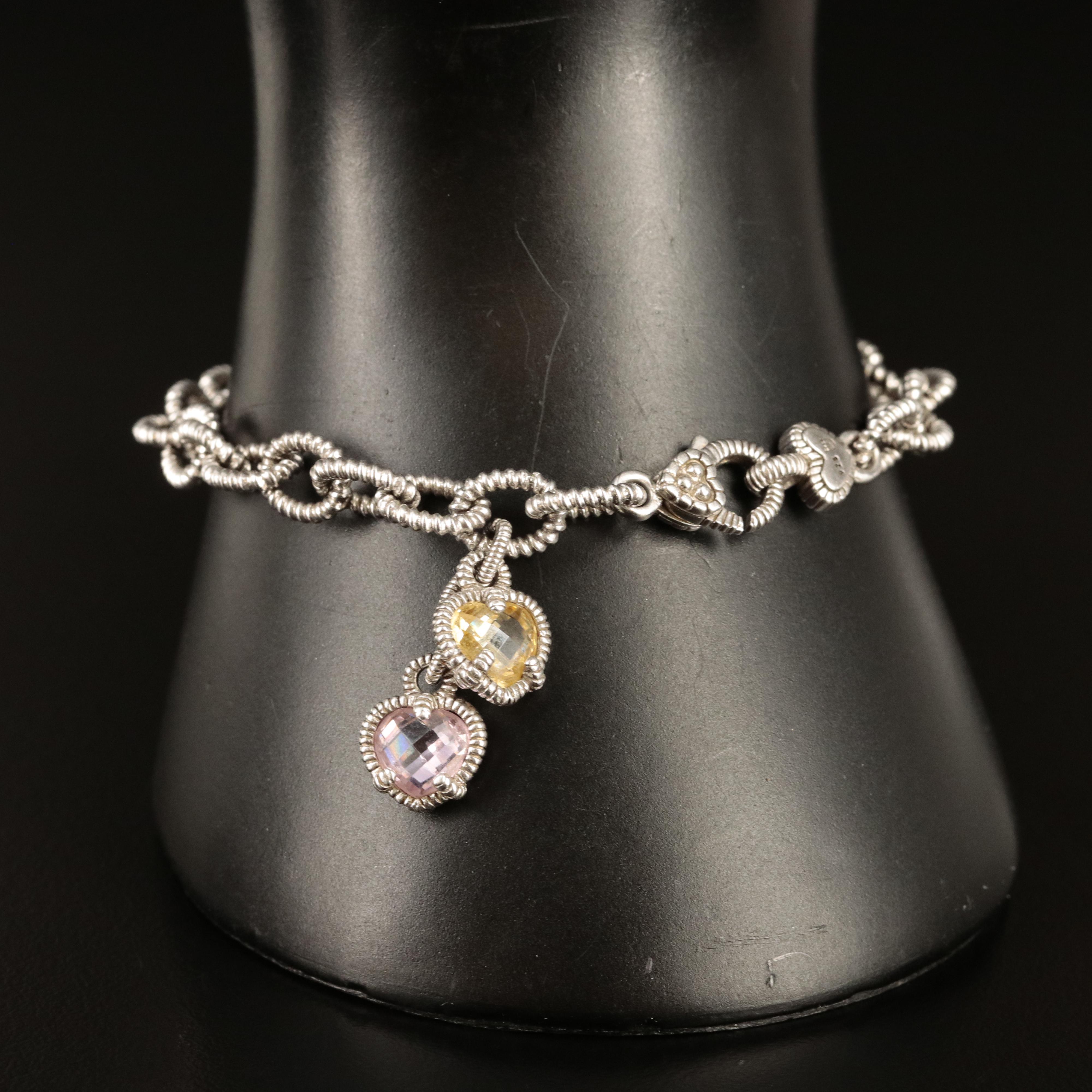 Judith Ripka Sterling Cubic Zirconia Heart Charm Bracelet