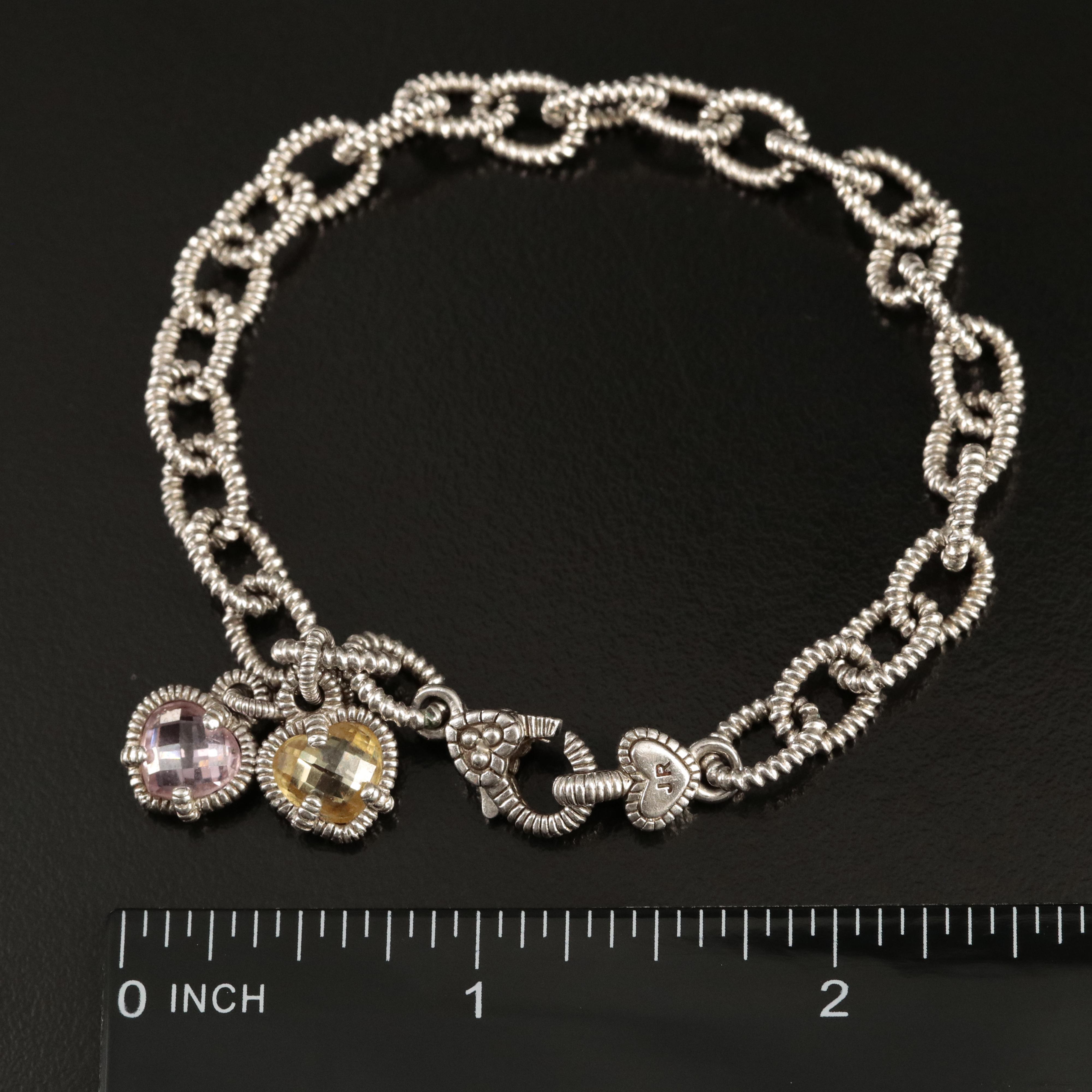 Judith Ripka Sterling Cubic Zirconia Heart Charm Bracelet