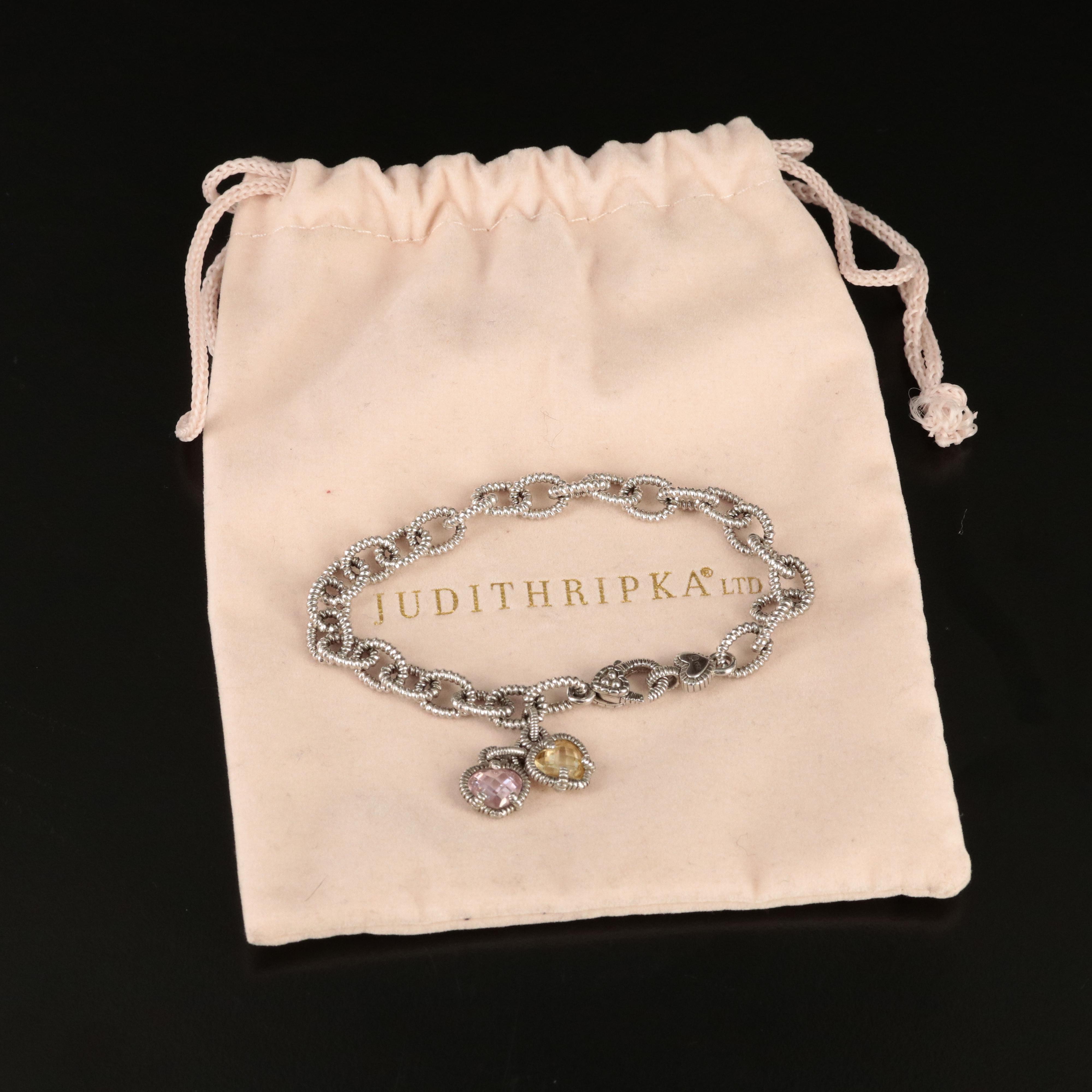 Judith Ripka Sterling Cubic Zirconia Heart Charm Bracelet