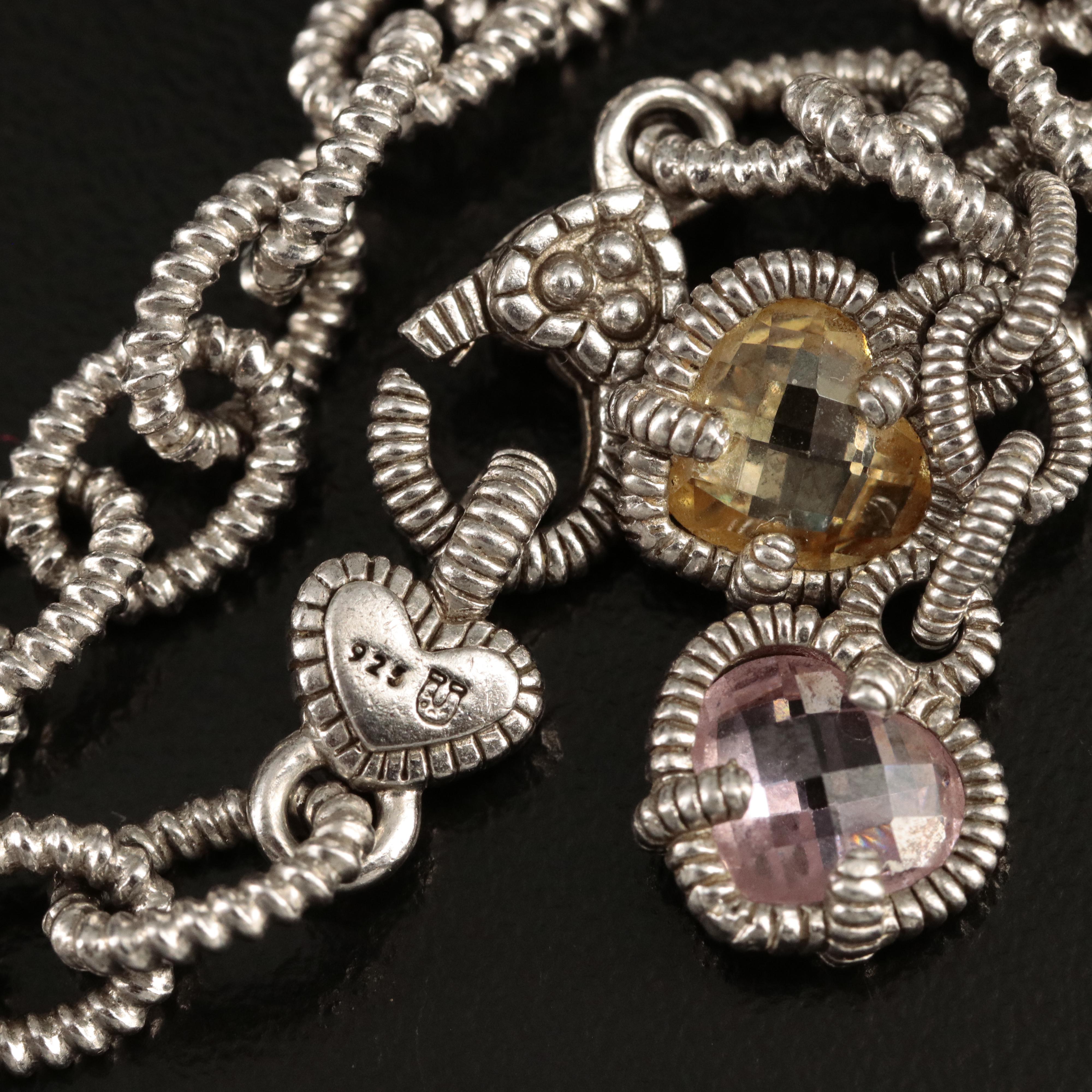 Judith Ripka Sterling Cubic Zirconia Heart Charm Bracelet